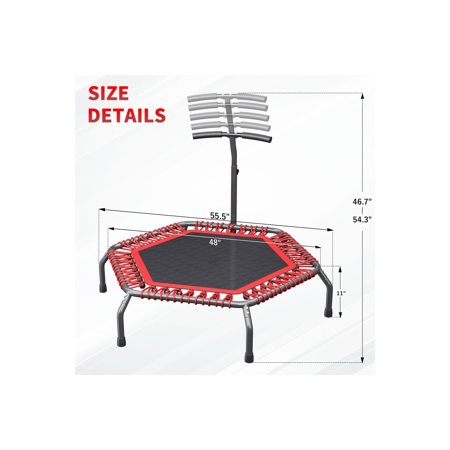 Ainfox 48in Foldable Trampoline Hexagonal Red with Adjustable Foam Handle