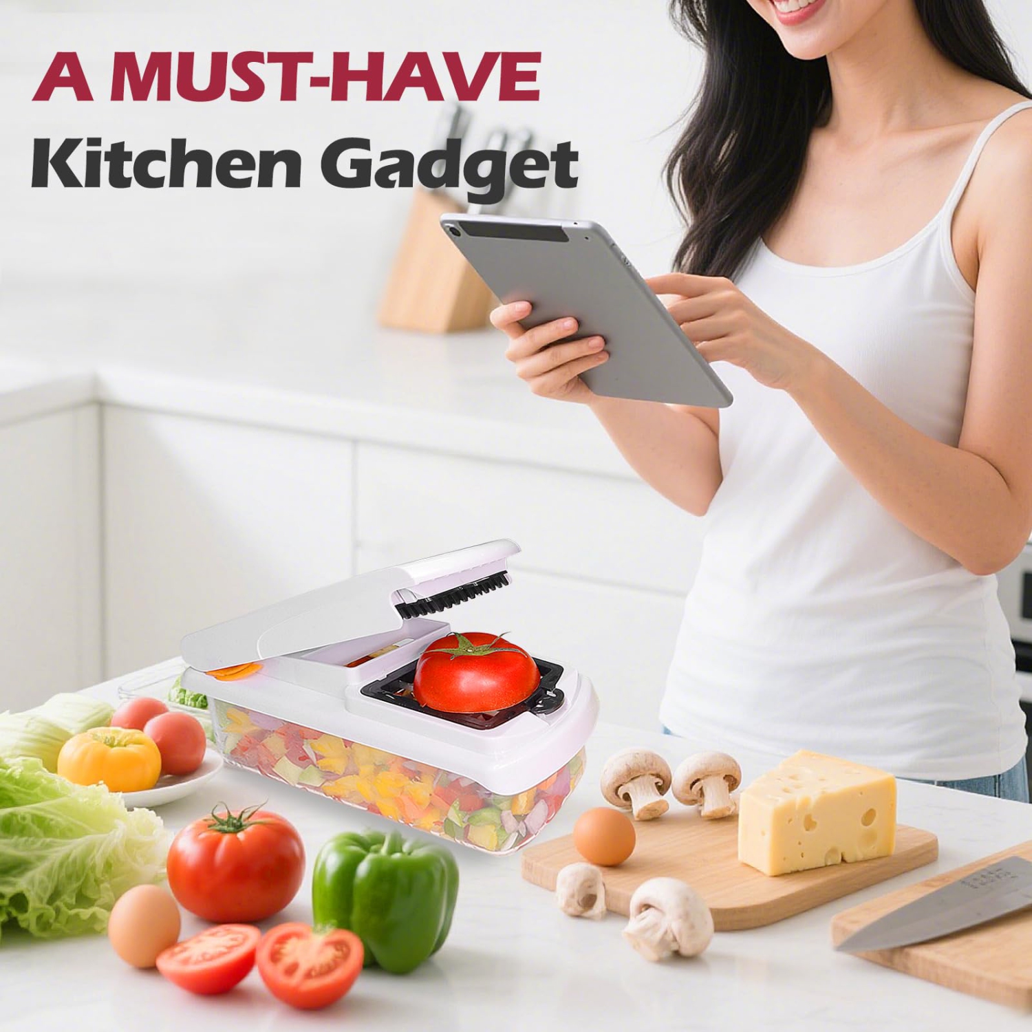 15-in-1 Vegetable Chopper and Cheese Grater with Container, Onion Slicer and Kitchen Gadget Set