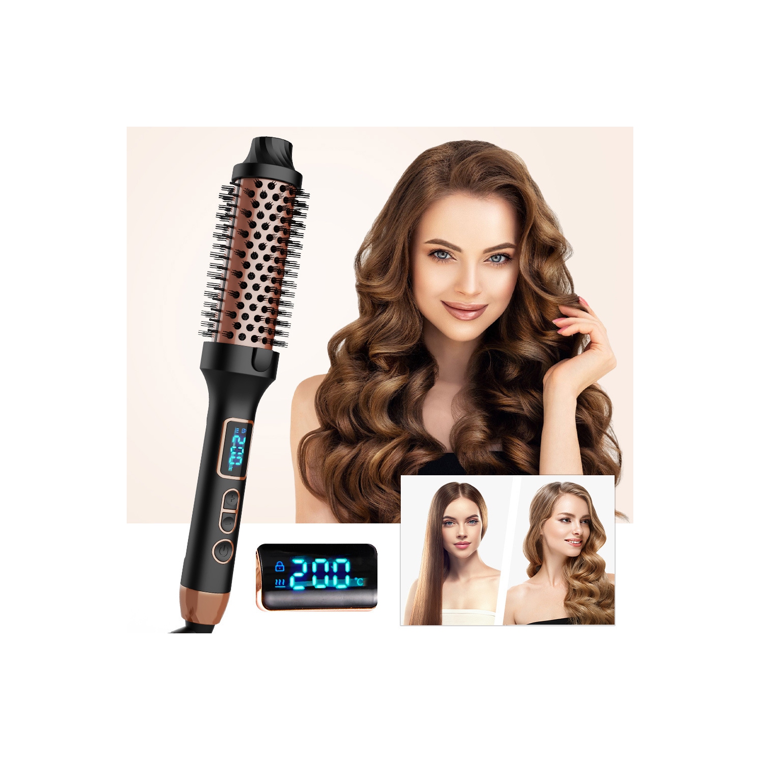 Infrared Thermal Brush for Blowout Look,1.5 Inch Ionic Thermal Round Brush for Natural Curls,38mm Ceramic Curling Iron,Electric Curling Brush