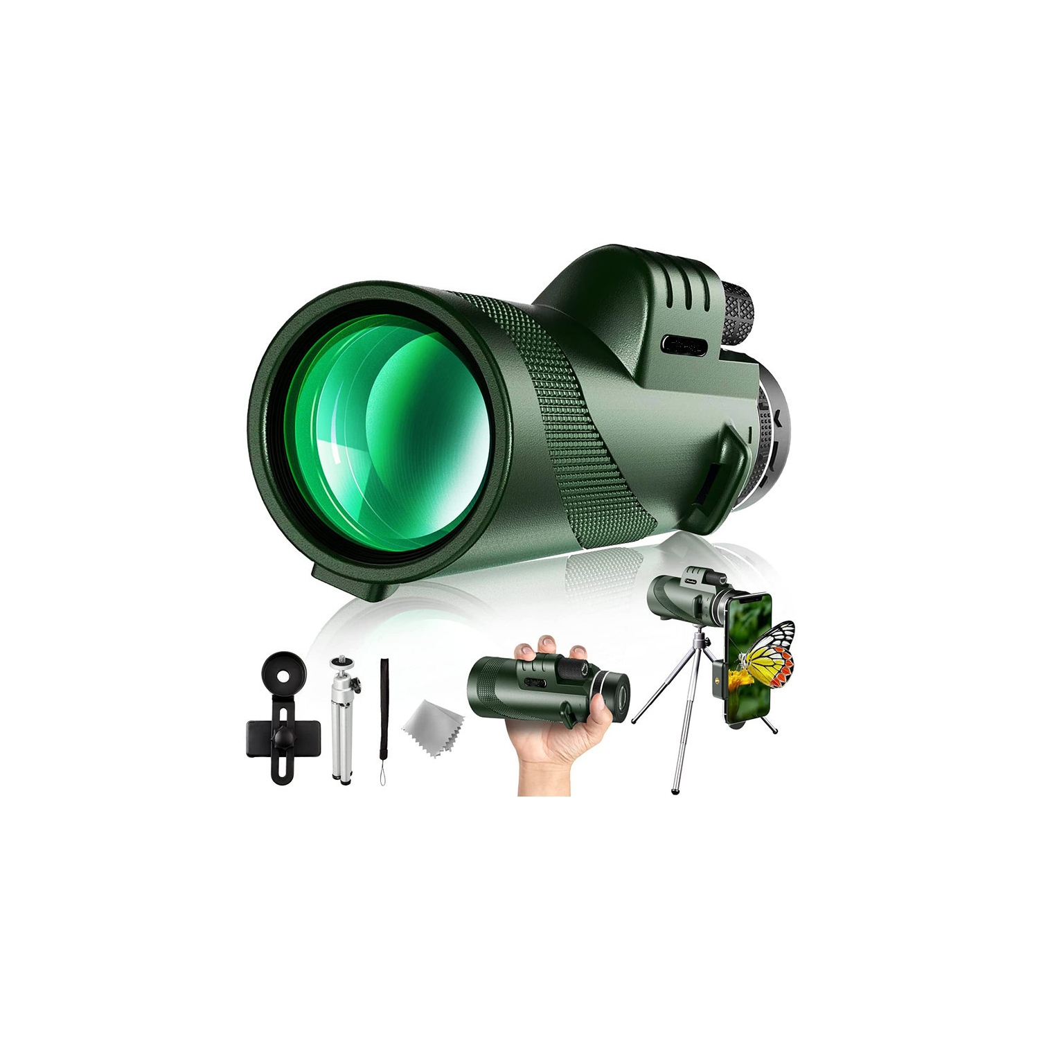 Télescope monoculaire, vision nocturne haute définition haute puissance pour adulte, téléphone mobile extérieur, jumelles 80x100 cuir vert