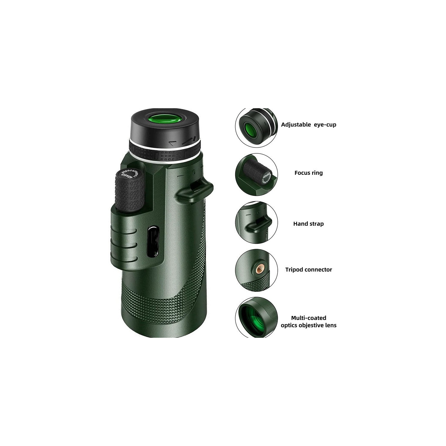 Télescope monoculaire, vision nocturne haute définition haute puissance pour adulte, téléphone mobile extérieur, jumelles 80x100 cuir vert