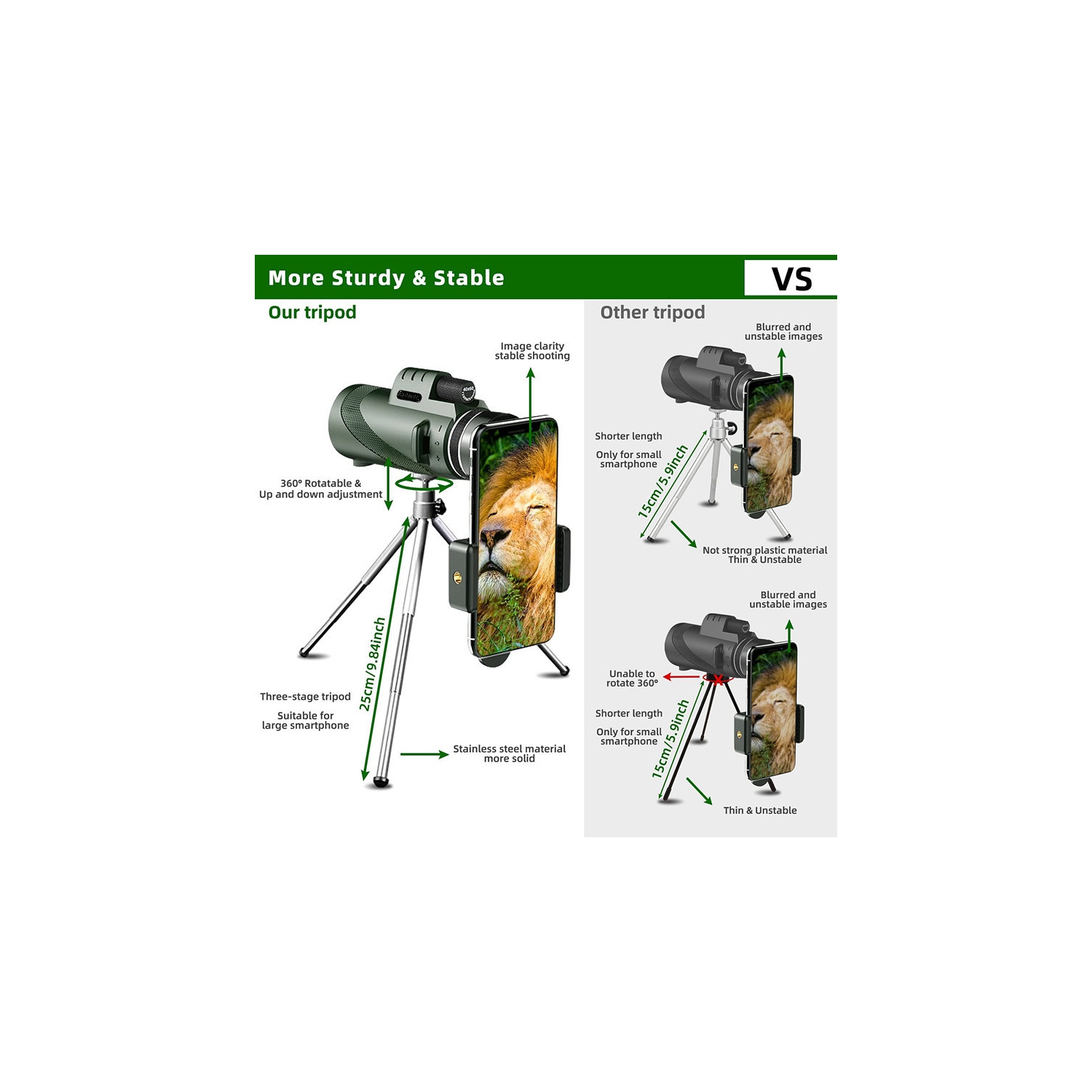 Télescope monoculaire, vision nocturne haute définition haute puissance pour adulte, téléphone mobile extérieur, jumelles 80x100 cuir vert