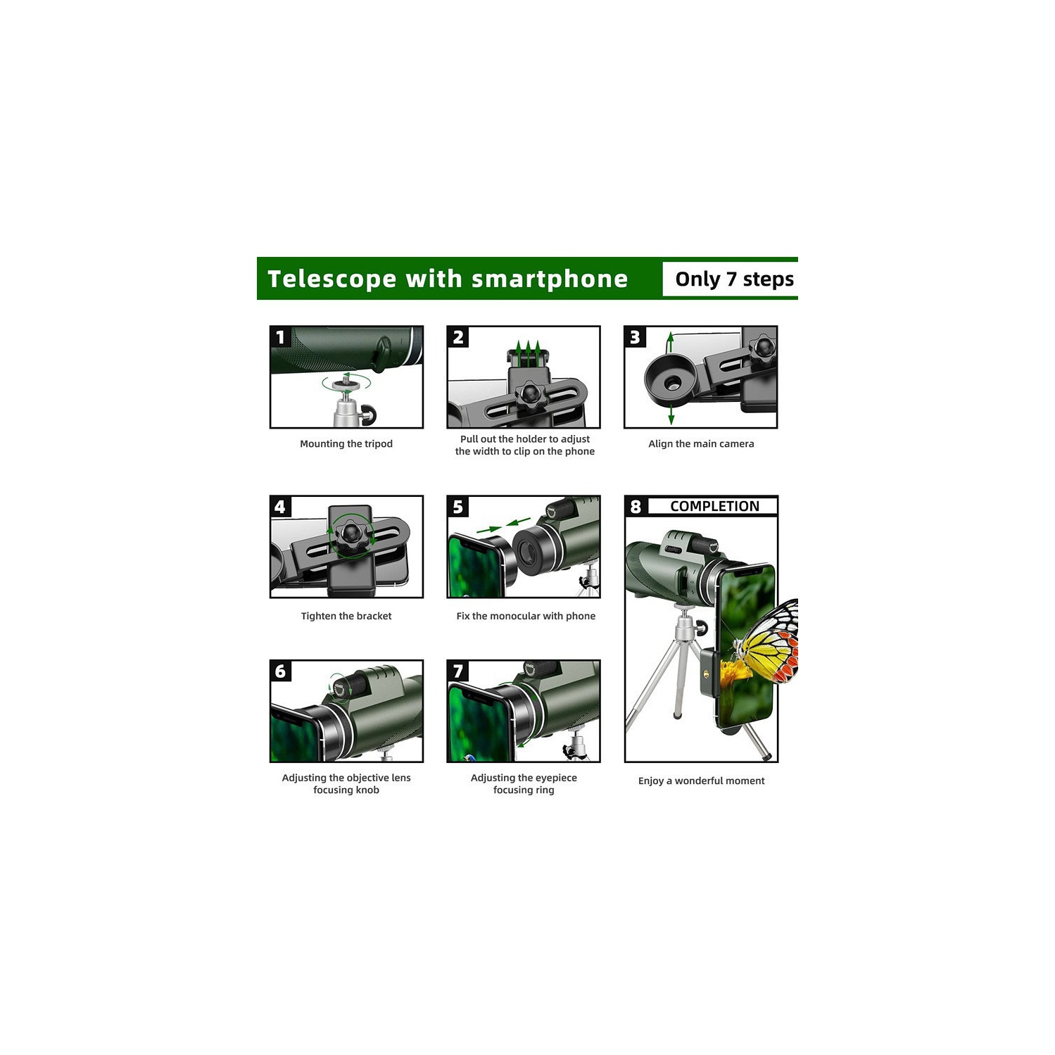 Télescope monoculaire, vision nocturne haute définition haute puissance pour adulte, téléphone mobile extérieur, jumelles 80x100 cuir vert