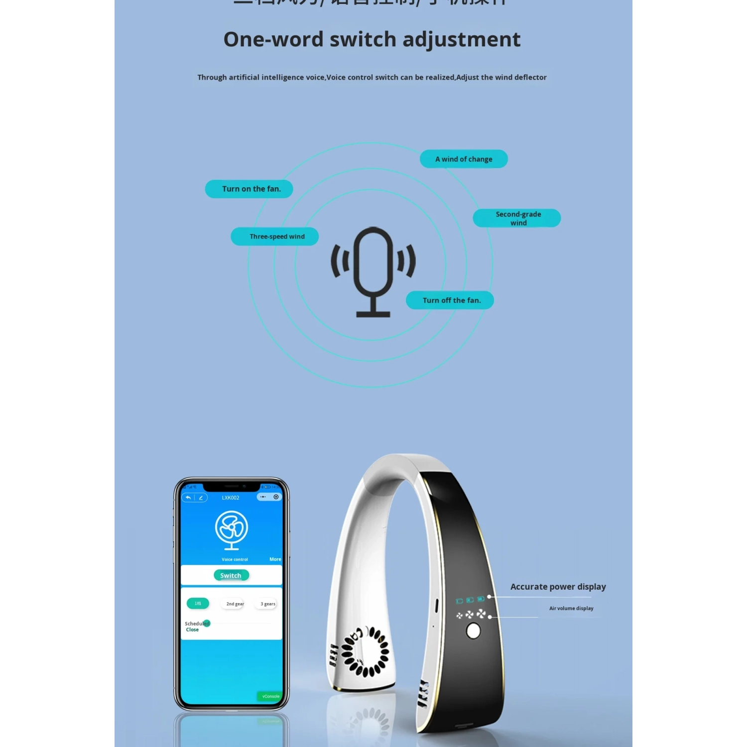 2025 nouveau ventilateur USB pour le cou, mini ventilateur d'extérieur rechargeable mini ventilateur de cou, ventilateur vocal intelligent pour le