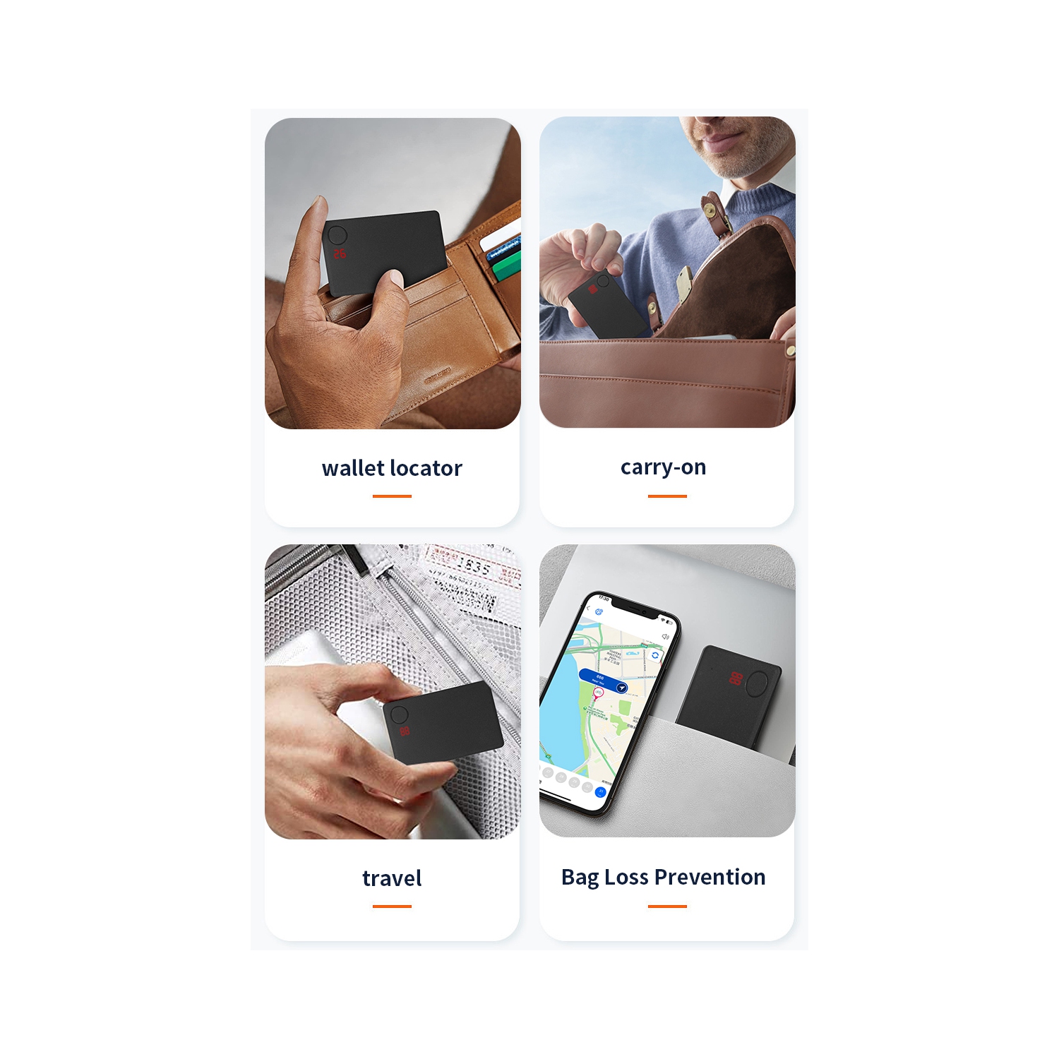 Moniteur de positionnement ultra-mince de type carte, porte-passeport et appareil anti-perte, compatible avec le localisateur mondial de recherche