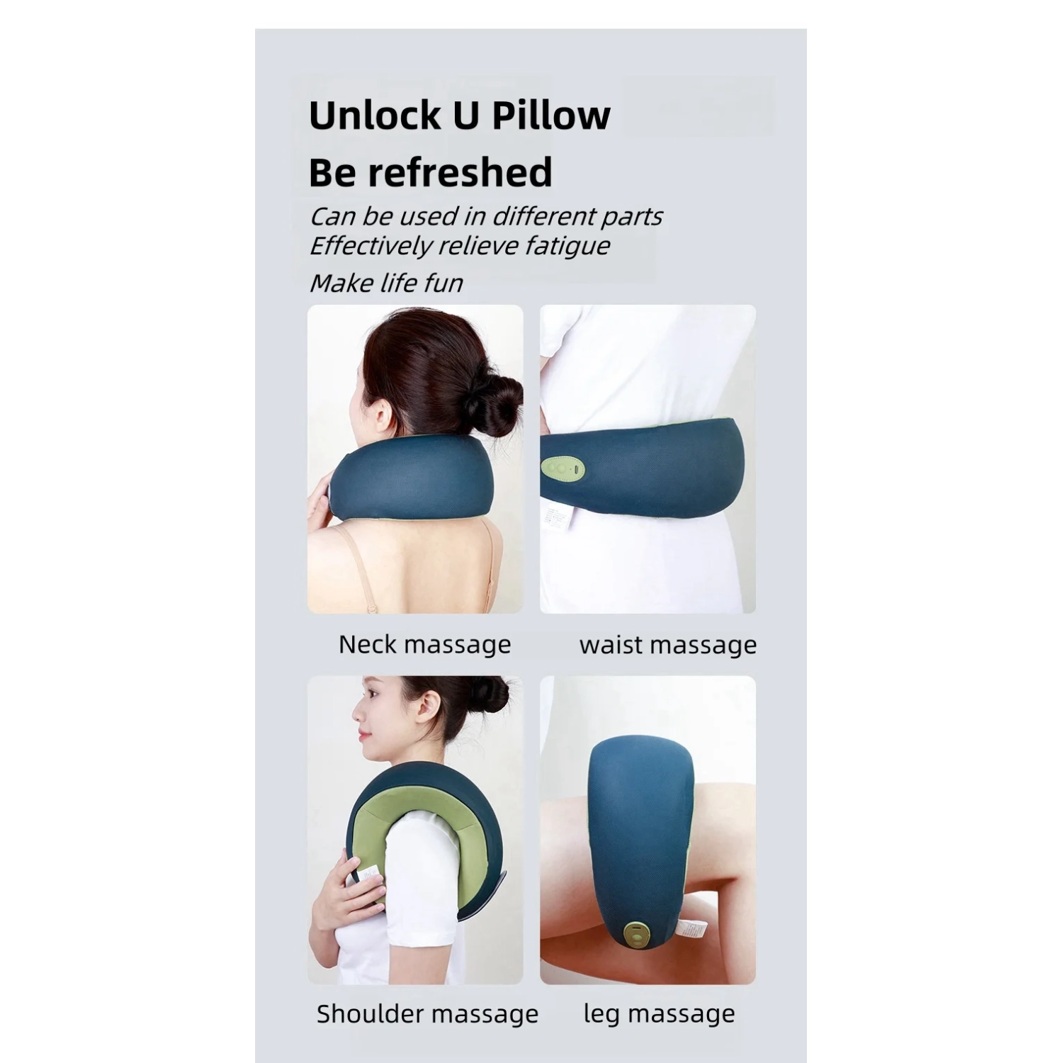 New Cervical Massager, Home Car Electric Charging Heating Neck Care U-Shaped Massage Pillow - Dark Blue