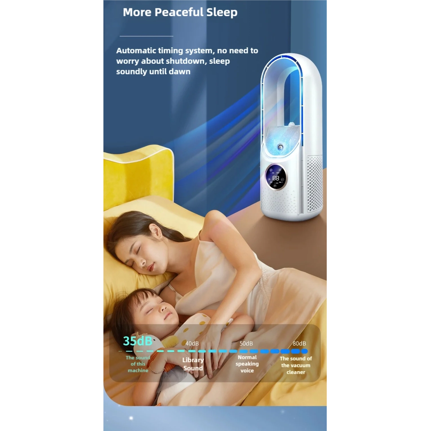 Ventilateur sans pales avec humidificateur et éclairage RVB, USB portatif et silencieux, mini ventilateur de bureau Home Creative - blanc