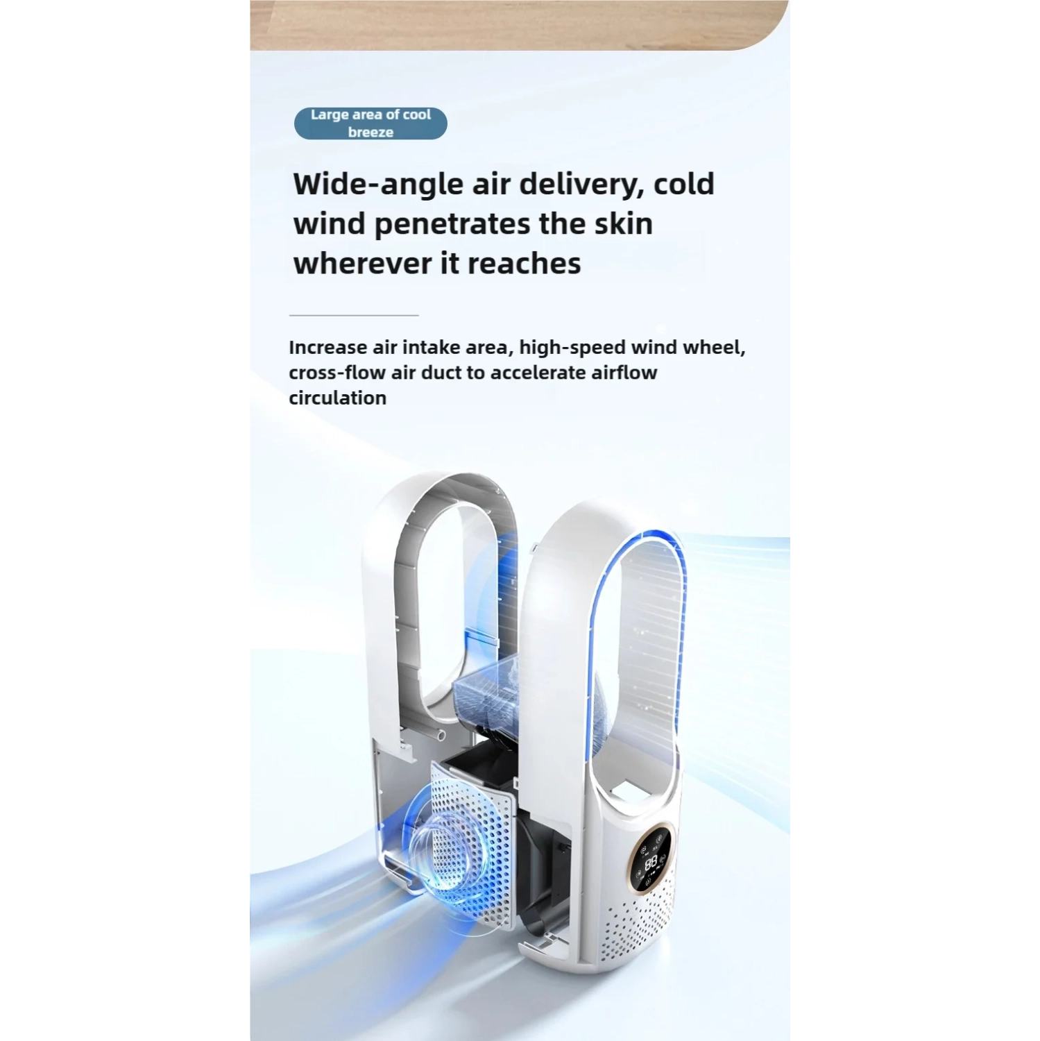 Ventilateur sans pales avec humidificateur et éclairage RVB, USB portatif et silencieux, mini ventilateur de bureau Home Creative - blanc