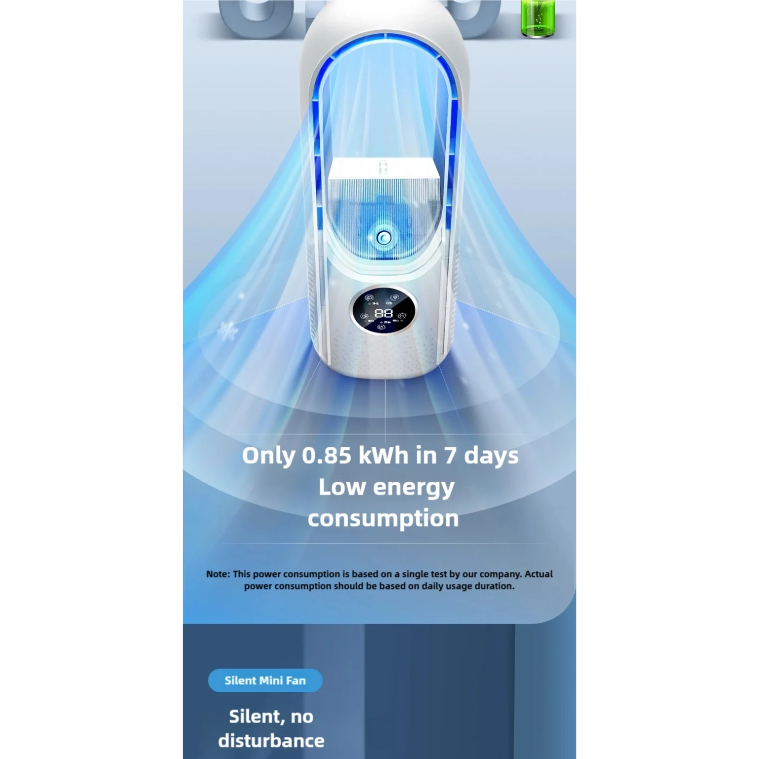 Ventilateur sans pales avec humidificateur et éclairage RVB, USB portatif et silencieux, mini ventilateur de bureau Home Creative - blanc