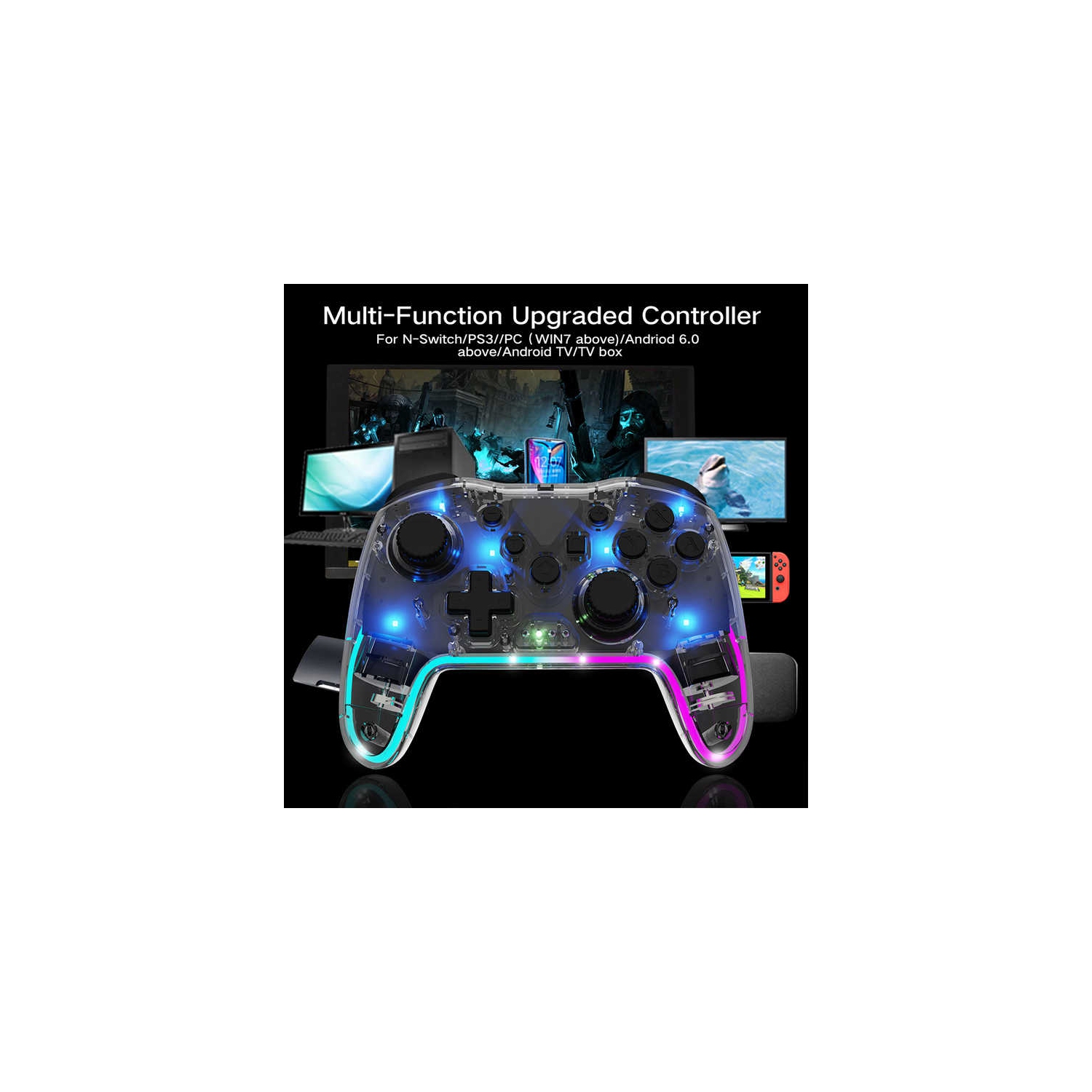 Manette de jeu Bluetooth sans fil | Connexion à trois modes pour Switch/PC/téléphone mobile | Commande à une touche | Vibrations HD | Manette sans