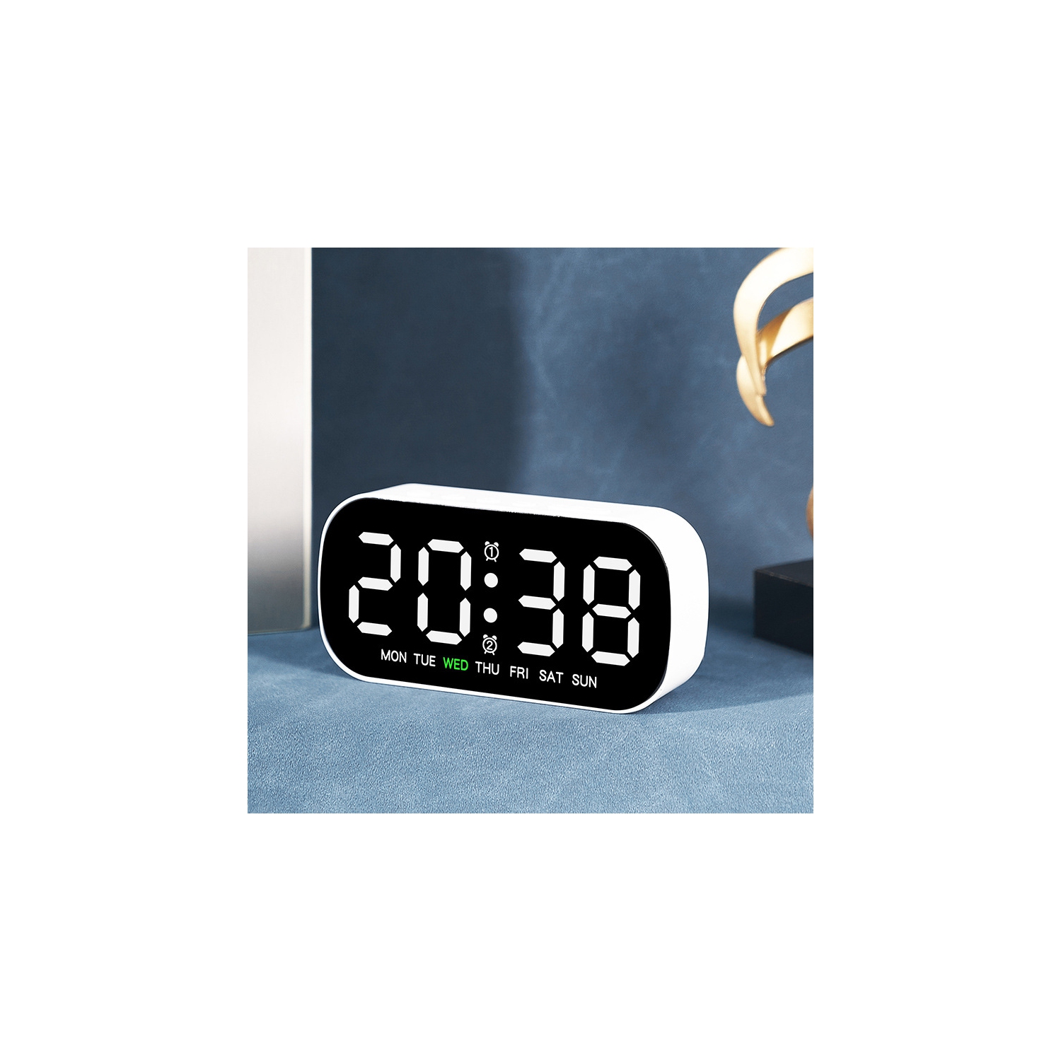 Horloge électronique simple réveille-matin multifonctionnel LED réveil numérique avec date deux ensembles de réveils avec température et date,