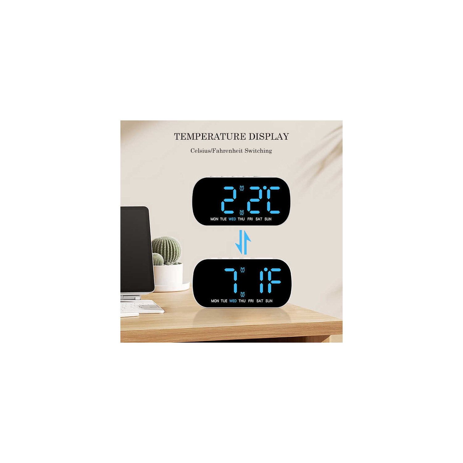 Horloge électronique simple réveille-matin multifonctionnel LED réveil numérique avec date deux ensembles de réveils avec température et date,
