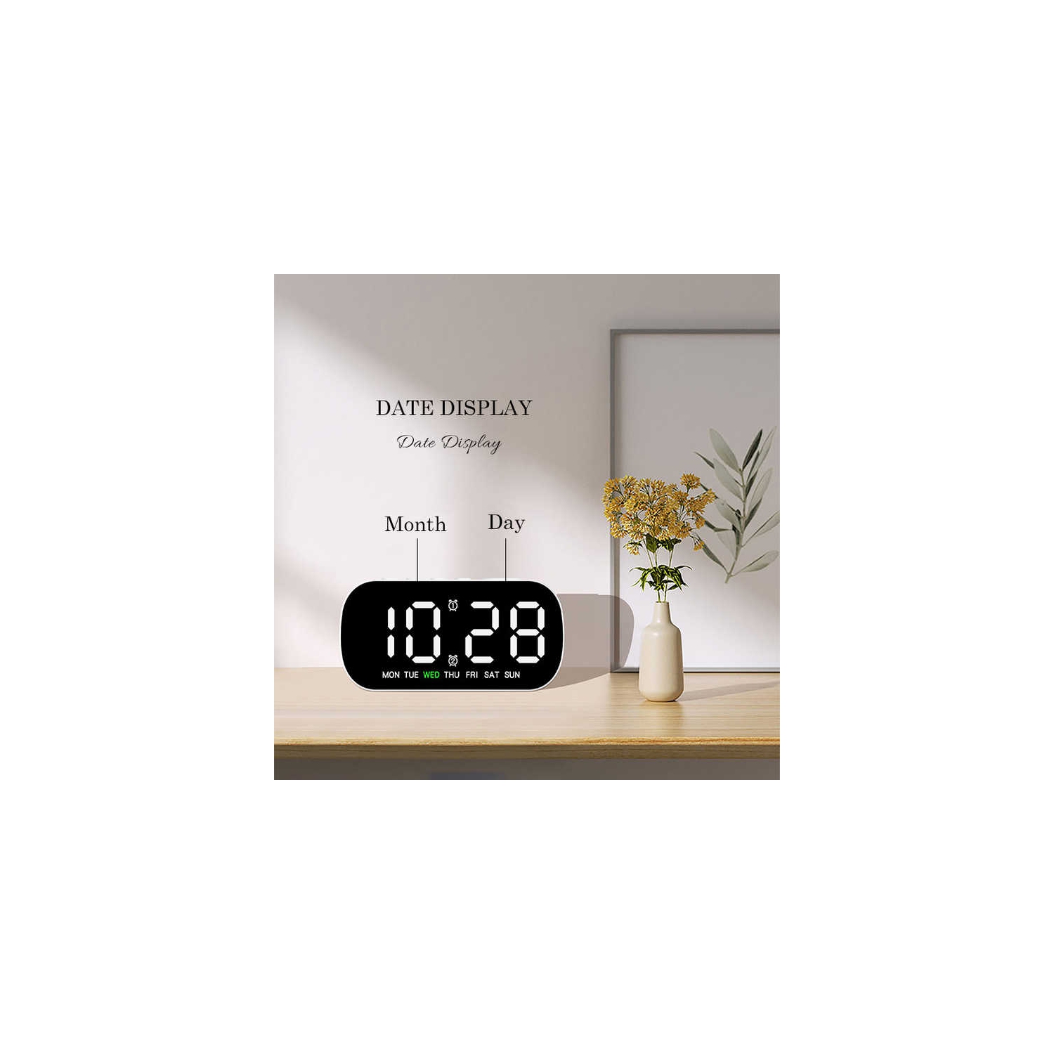 Horloge électronique simple réveille-matin multifonctionnel LED réveil numérique avec date deux ensembles de réveils avec température et date,