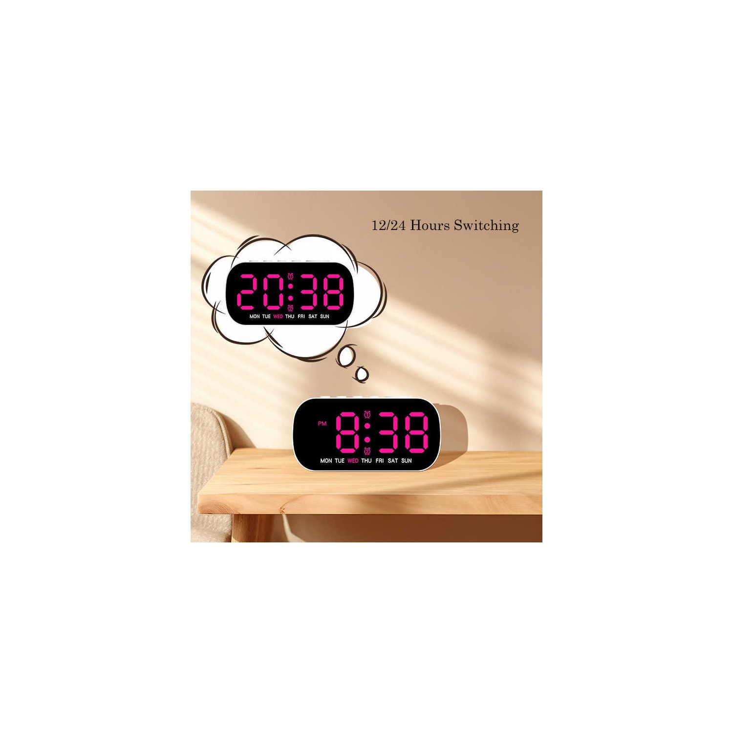 Horloge électronique simple réveille-matin multifonctionnel LED réveil numérique avec date deux ensembles de réveils avec température et date,