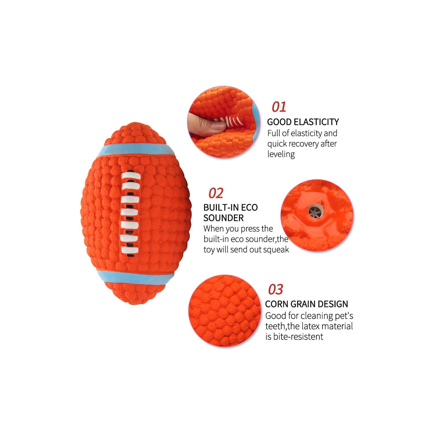 Squeaky Dog Chew Toy for Interactive Training, Fetch and Play, Orange Football -