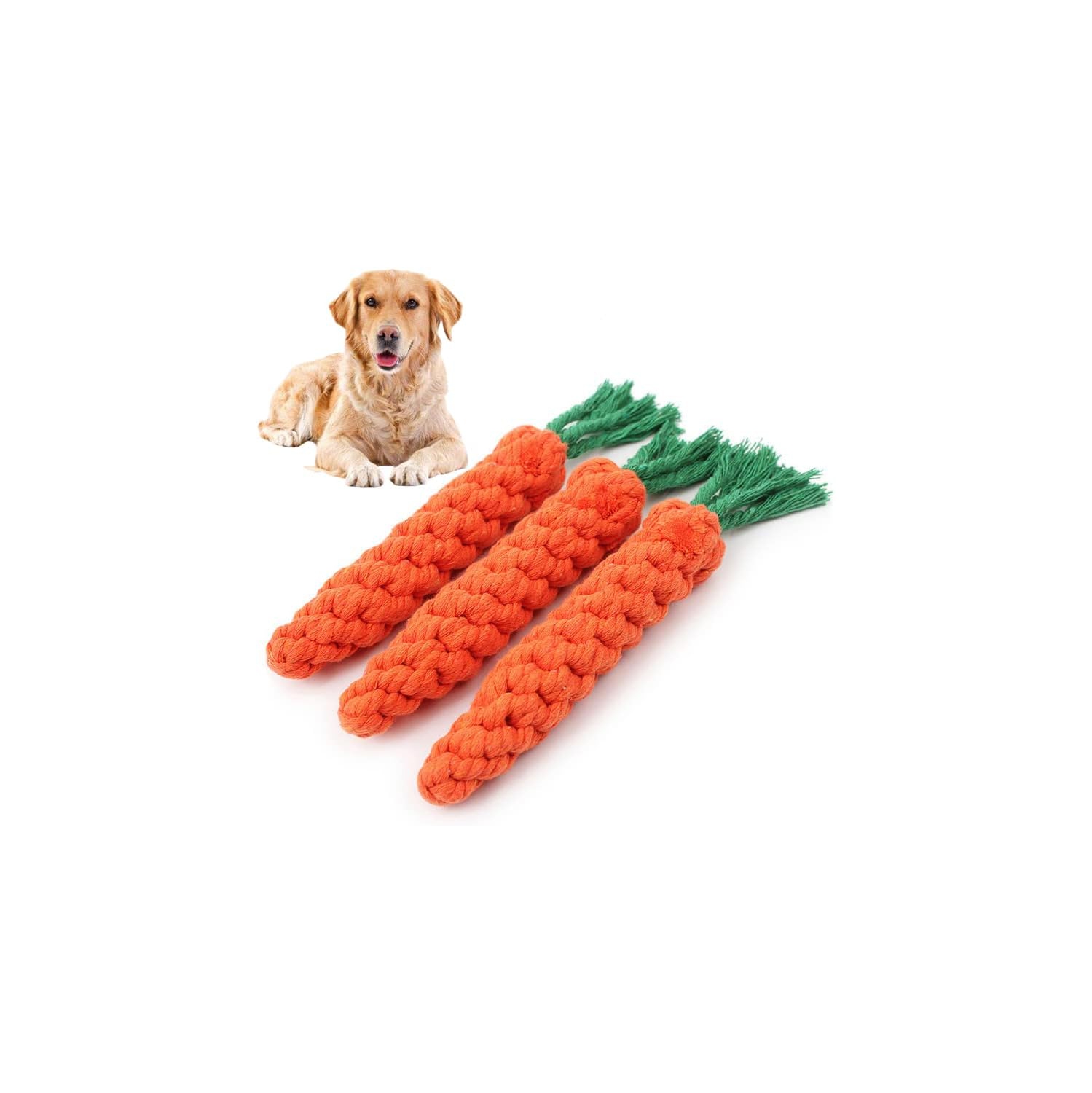 Suitable for medium-sized dog toys, carrot knotted cotton rope dumbbell puppy cleaning toy durable braided bite-resistant pet supplies - carrot