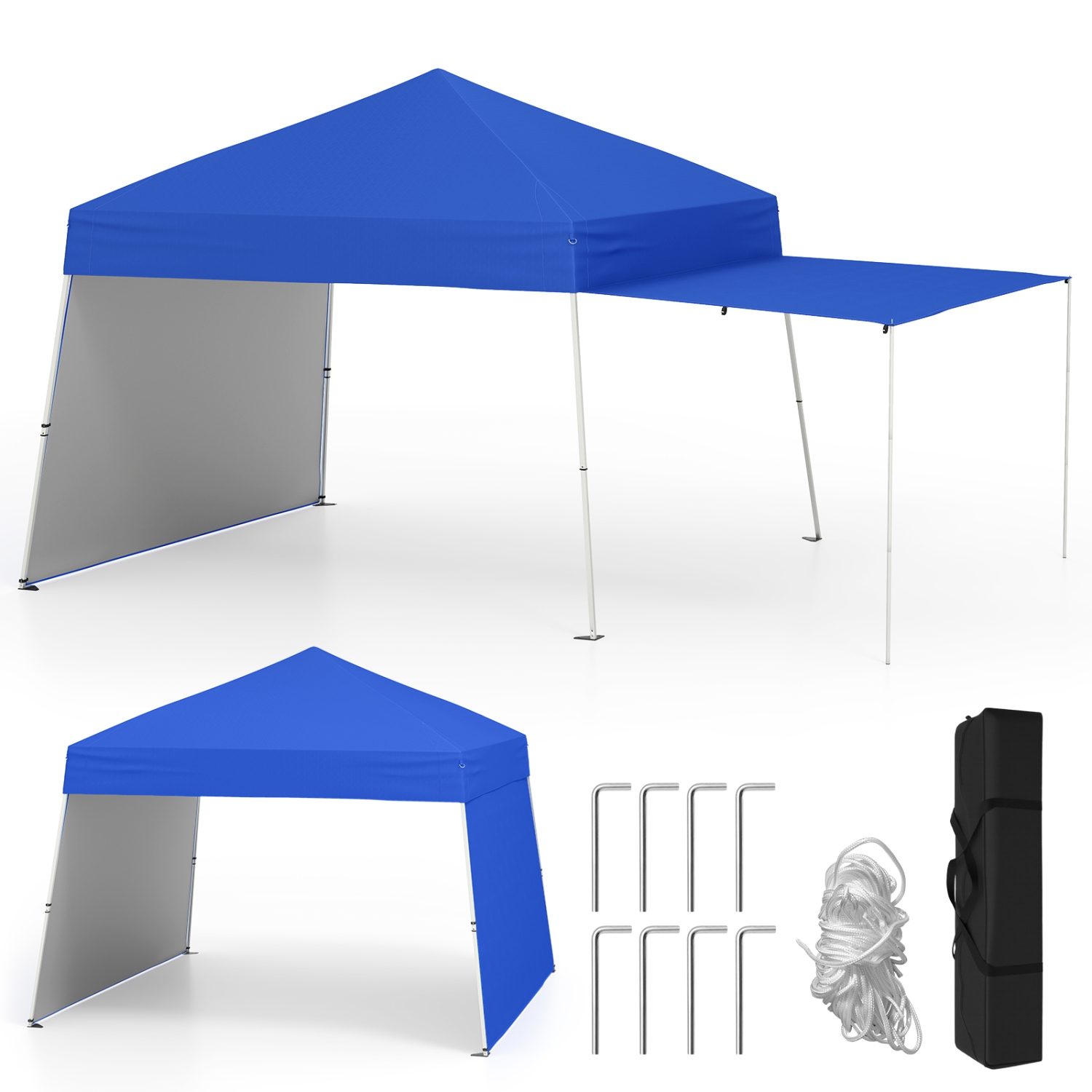 Gymax 14 X 9.2 FT Pop up Canopy Tent w/ 2 Convertible Sidewalls to Awning & Stakes