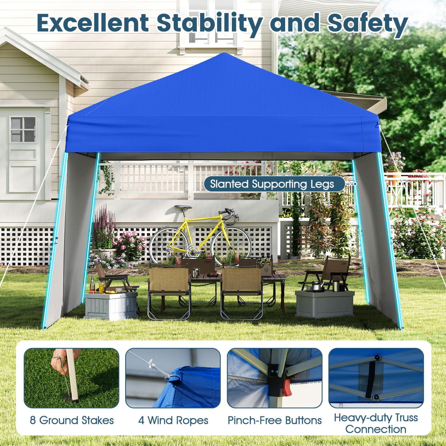 Gymax 14 X 9.2 FT Pop up Canopy Tent w/ 2 Convertible Sidewalls to Awning & Stakes