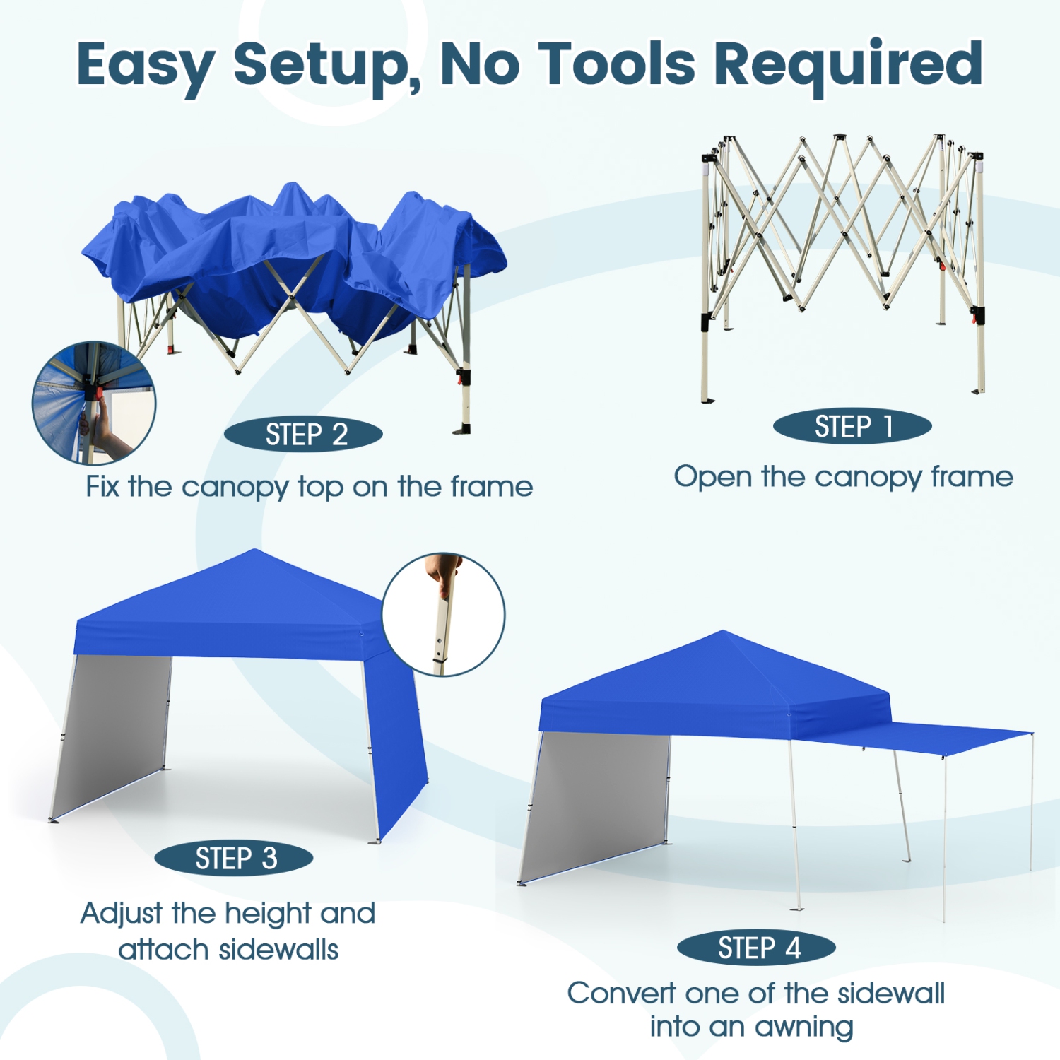 Gymax 14 X 9.2 FT Pop up Canopy Tent w/ 2 Convertible Sidewalls to Awning & Stakes