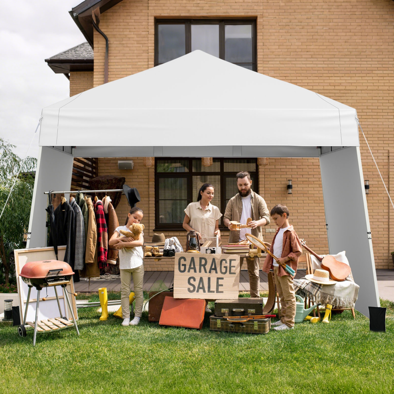 Gymax 14 X 9.2 FT Pop up Canopy Tent w/ 2 Convertible Sidewalls to Awning & Stakes