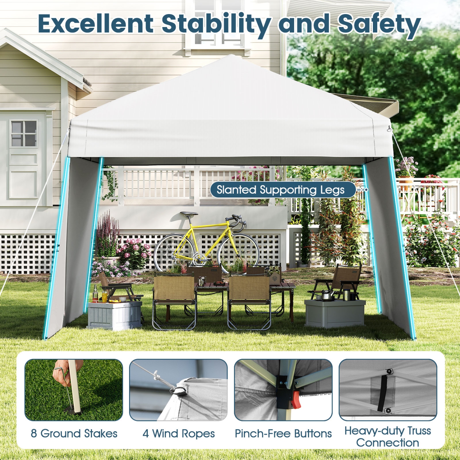Gymax 14 X 9.2 FT Pop up Canopy Tent w/ 2 Convertible Sidewalls to Awning & Stakes