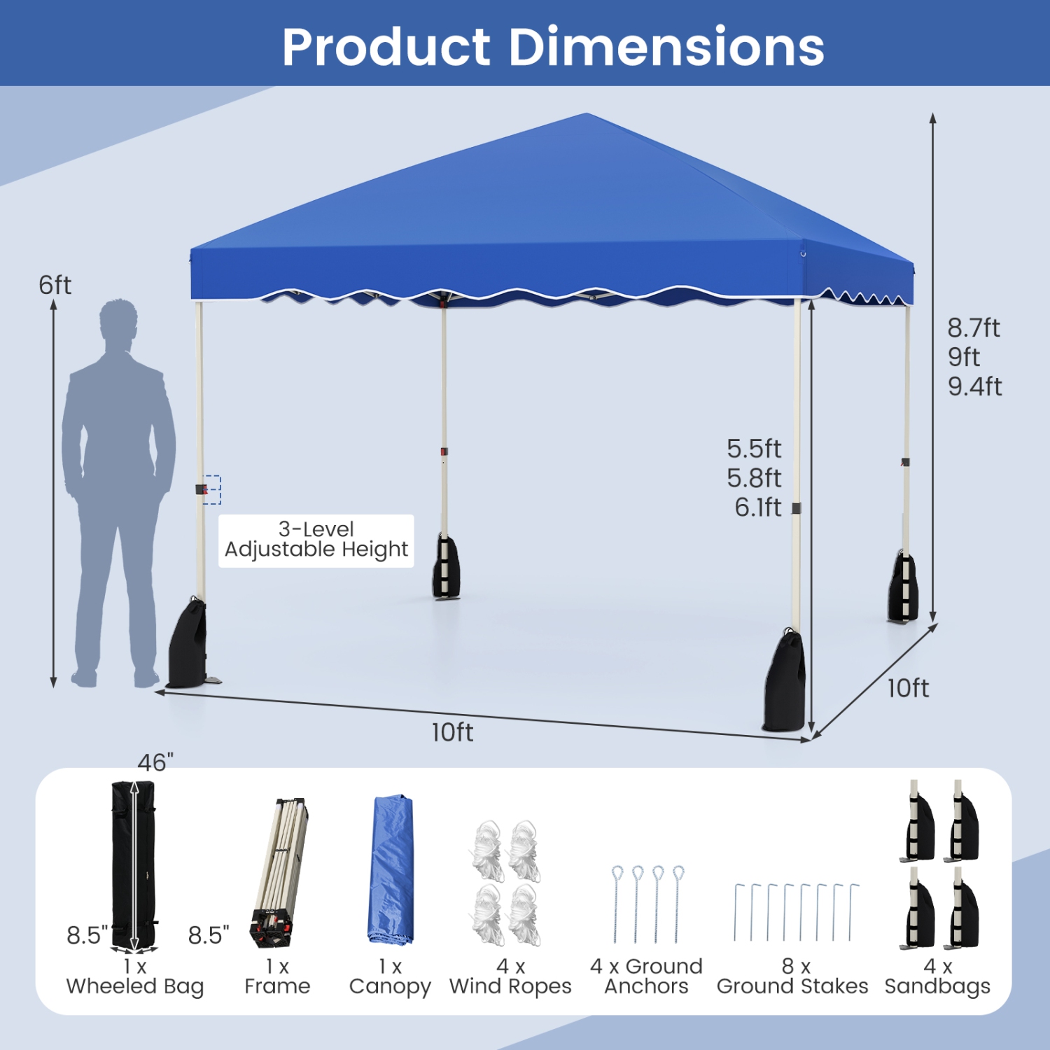 Gymax 10 X 10 FT Pop up Canopy Tent Portable Foldable Patio Shelter w/ Wheeled Bag