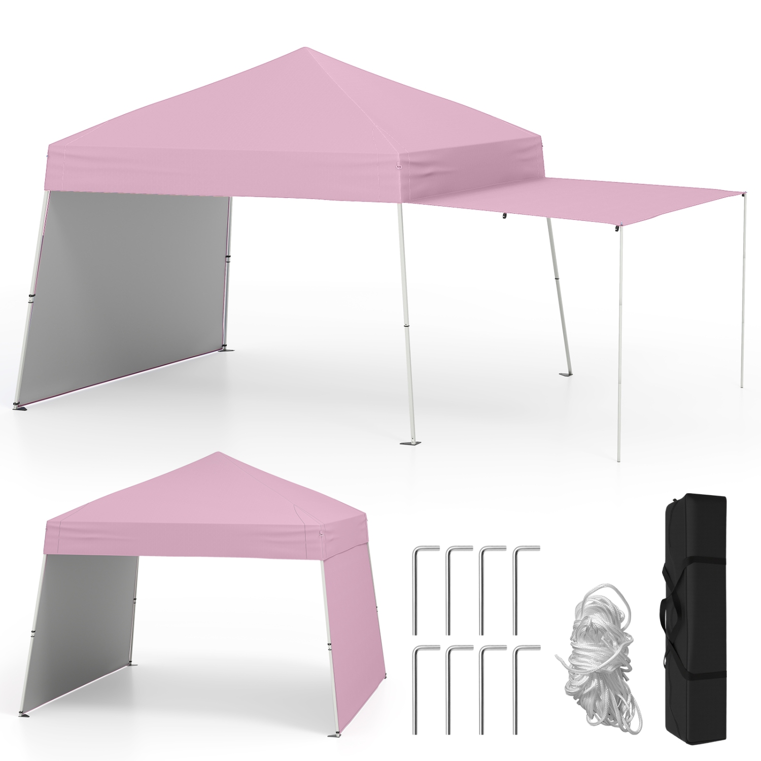 Gymax 14 X 9.2 FT Pop up Canopy Tent w/ 2 Convertible Sidewalls to Awning & Stakes