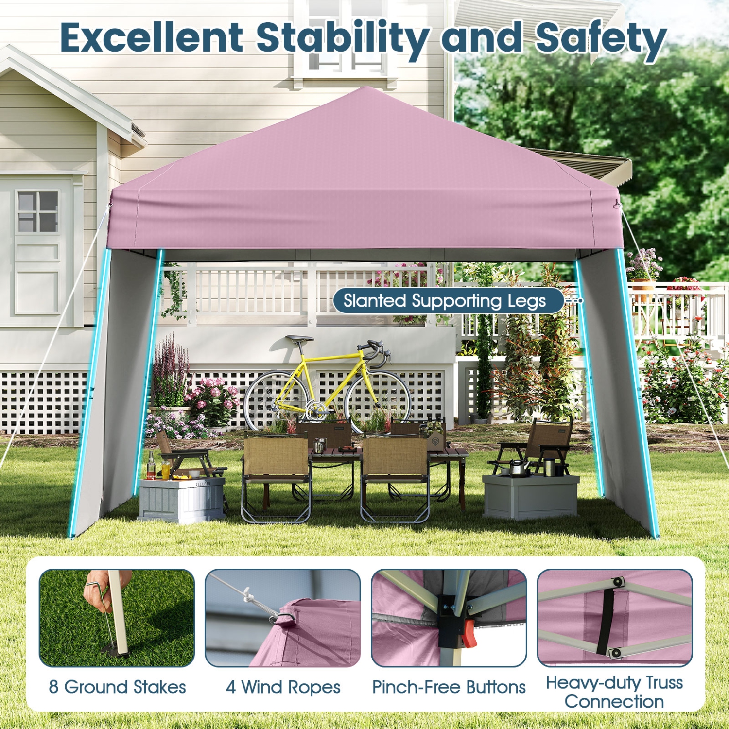 Gymax 14 X 9.2 FT Pop up Canopy Tent w/ 2 Convertible Sidewalls to Awning & Stakes
