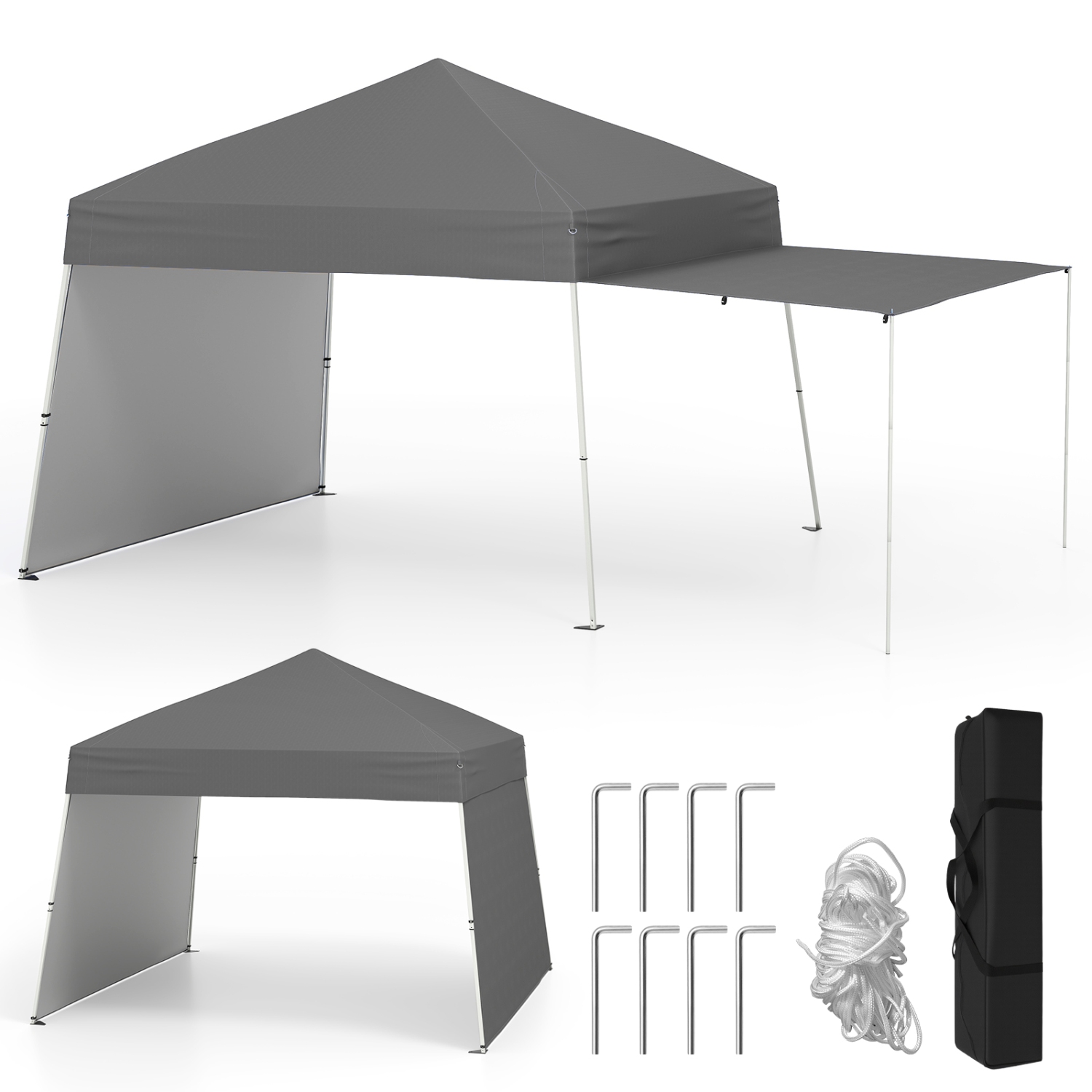 Gymax 14 X 9.2 FT Pop up Canopy Tent w/ 2 Convertible Sidewalls to Awning & Stakes