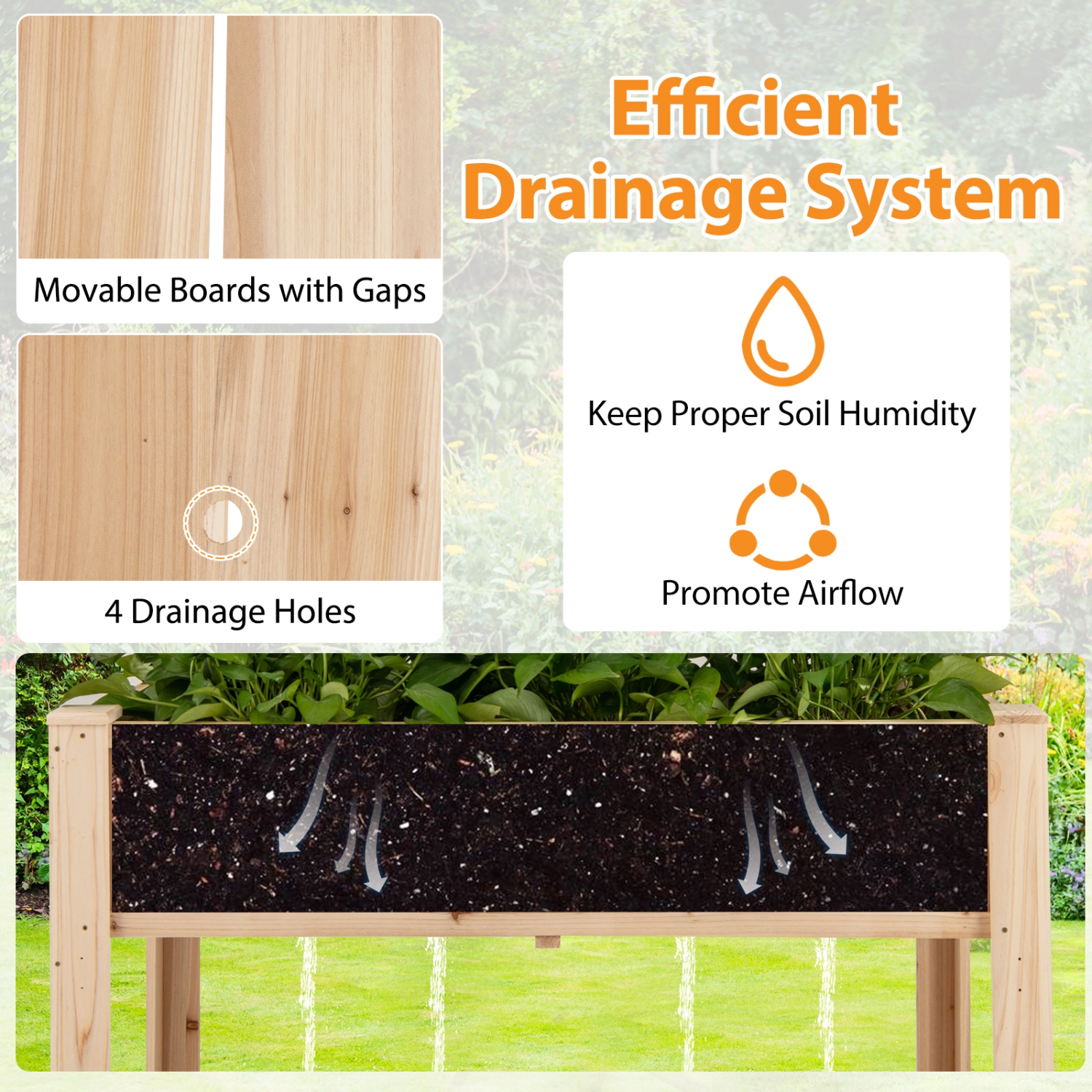 Gymax Raised Garden Bed w/ Trellis Wooden Elevated Planter Box w/ Legs & Liner Natural