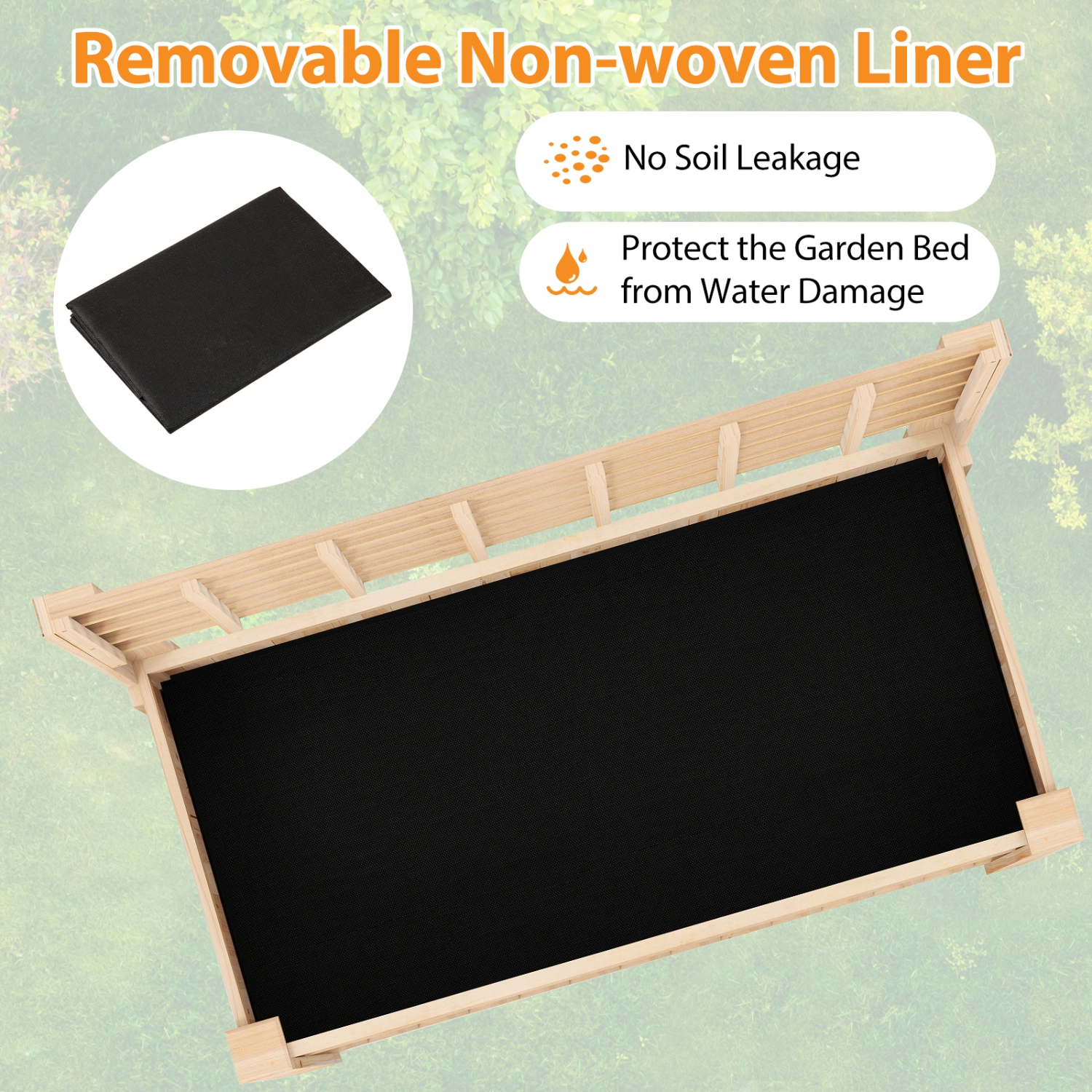 Gymax Raised Garden Bed w/ Trellis Wooden Elevated Planter Box w/ Legs & Liner Natural
