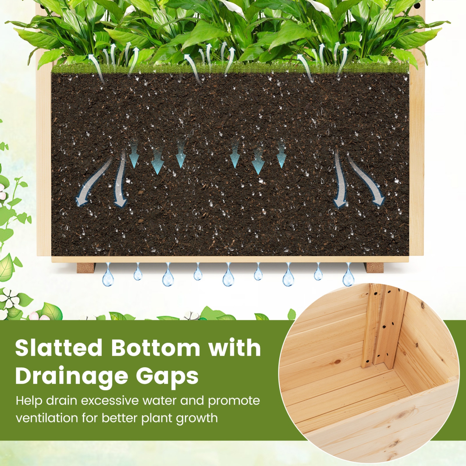 Gymax 2PCS Wooden Raised Garden Bed/ Lattice Trellises Hanging Roof Drainage Outdoor