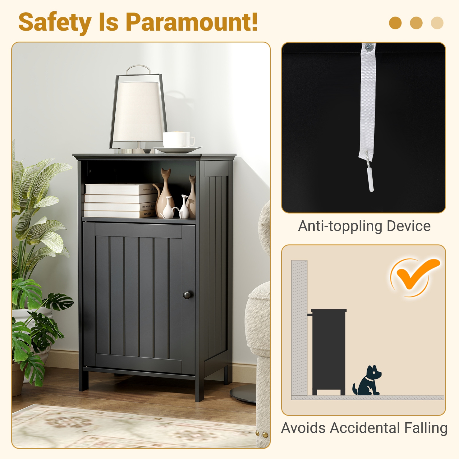 Gymax Bathroom Floor Storage Cabinet Side Table w/ Open Compartment & Adjustable Shelf