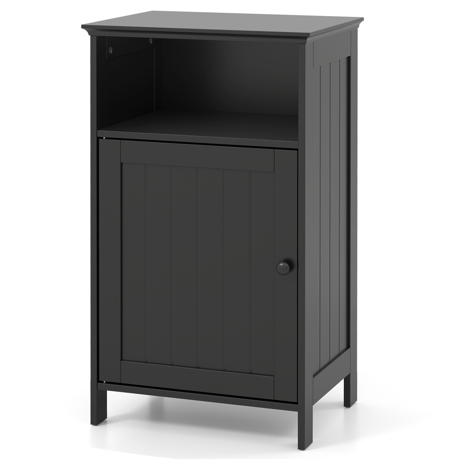 Gymax Bathroom Floor Storage Cabinet Side Table w/ Open Compartment & Adjustable Shelf
