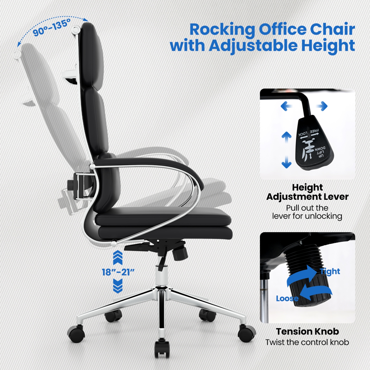 Gymax Ergonomic Leather Office Chair Executive Chair w/ Adjustable Lumbar Support