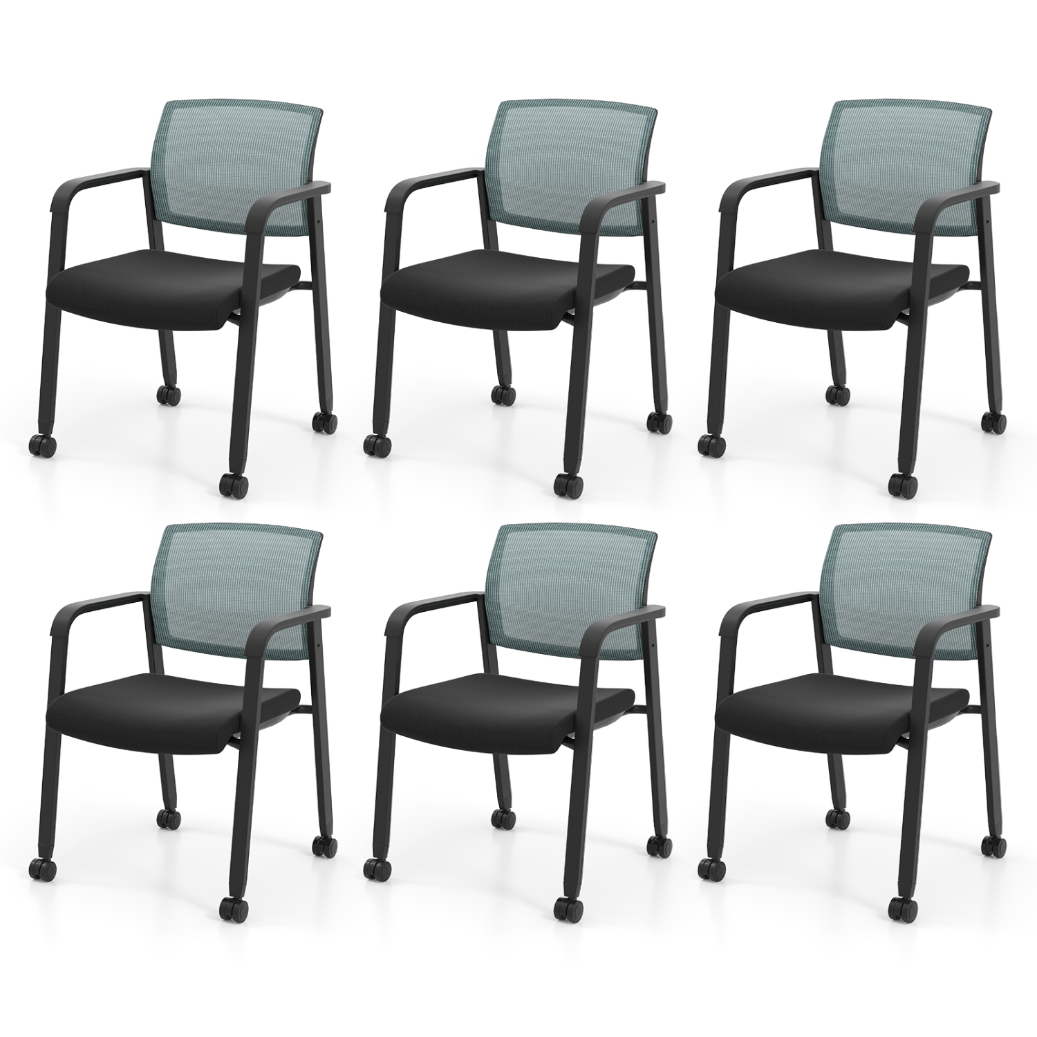 Gymax 6 PCSC Conference Chairs Stackable Office Guest Mesh Chair Waiting Room Wheels