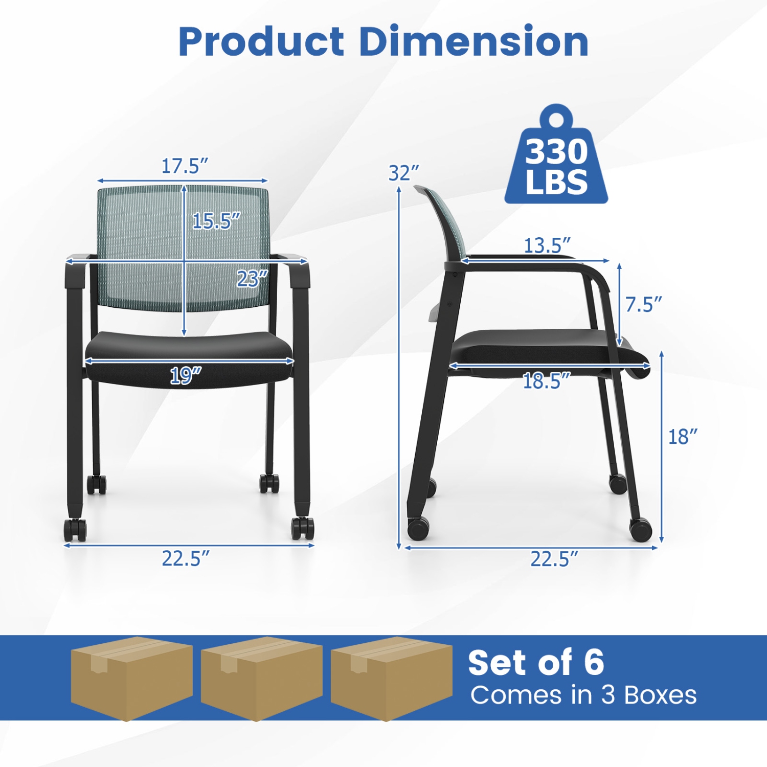 Gymax 6 PCSC Conference Chairs Stackable Office Guest Mesh Chair Waiting Room Wheels