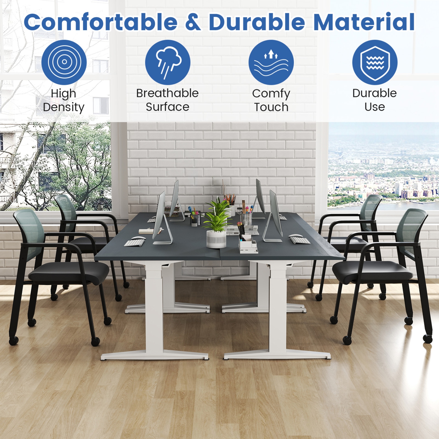 Gymax 6 PCSC Conference Chairs Stackable Office Guest Mesh Chair Waiting Room Wheels