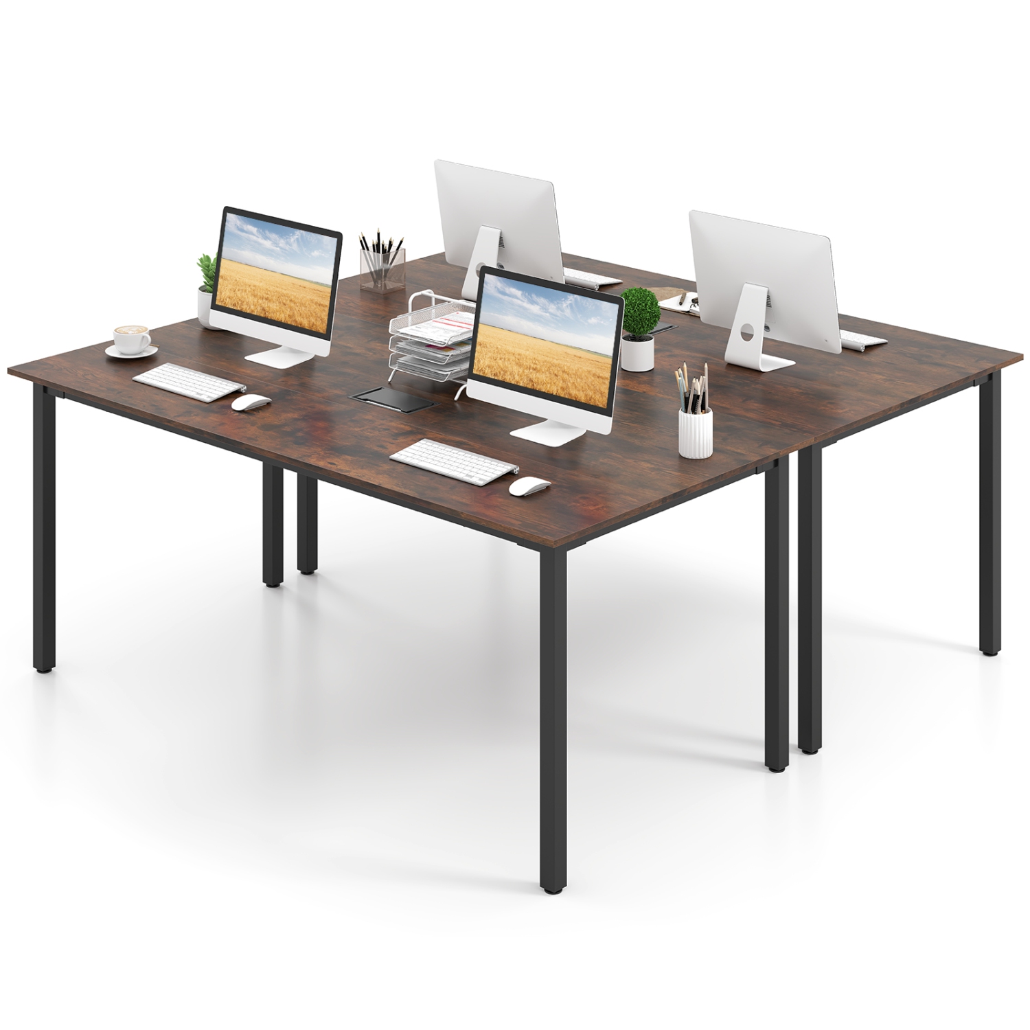 Gymax 2PCS Large Office Table w/ Cable Grommet Sturdy Metal Legs for Boardroom