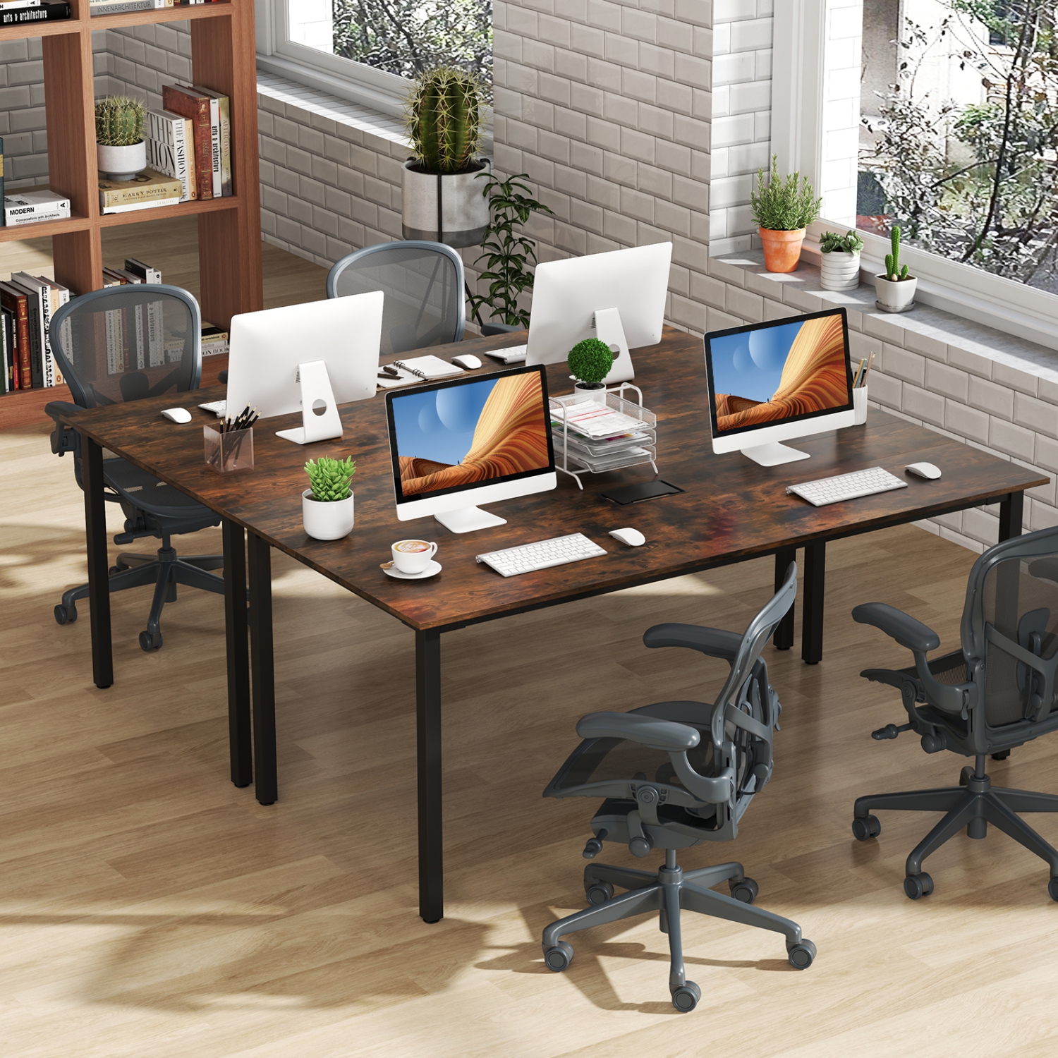 Gymax 2PCS Large Office Table w/ Cable Grommet Sturdy Metal Legs for Boardroom