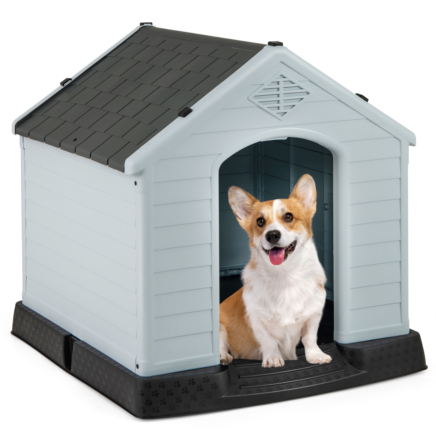 Gymax Dog House Pet Puppy Shelter Waterproof Indoor/Outdoor Ventilate Gray