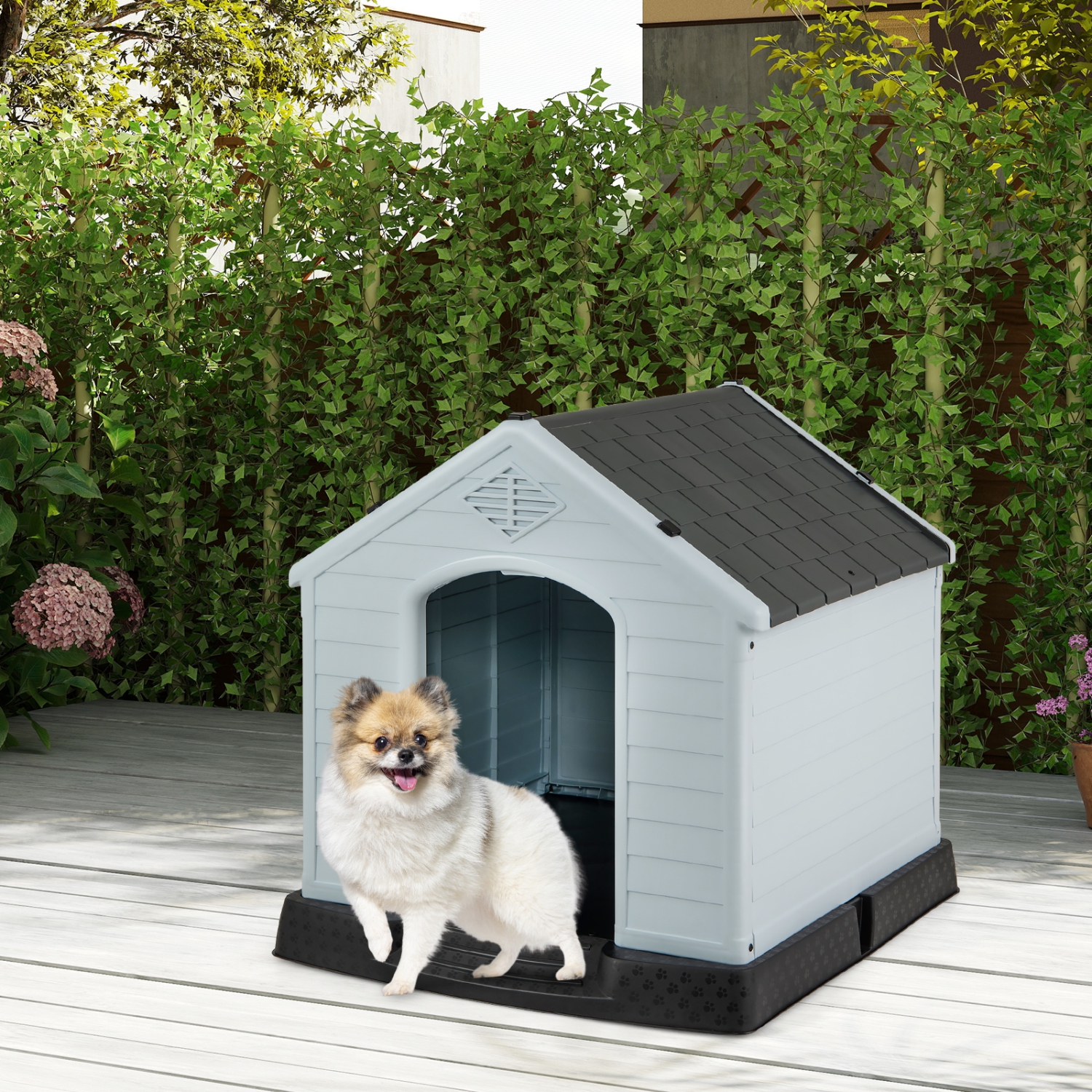 Gymax Dog House Pet Puppy Shelter Waterproof Indoor/Outdoor Ventilate Gray
