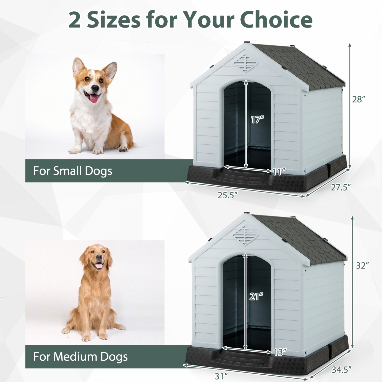 Gymax Dog House Pet Puppy Shelter Waterproof Indoor/Outdoor Ventilate Gray