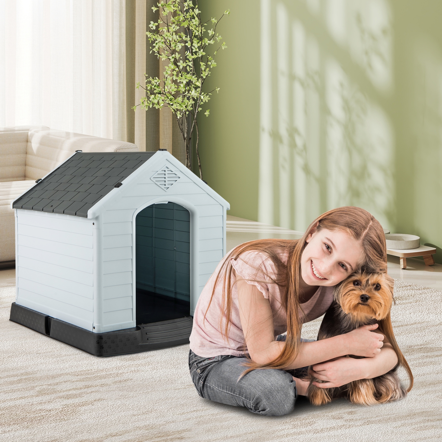 Gymax Dog House Pet Puppy Shelter Waterproof Indoor/Outdoor Ventilate Gray