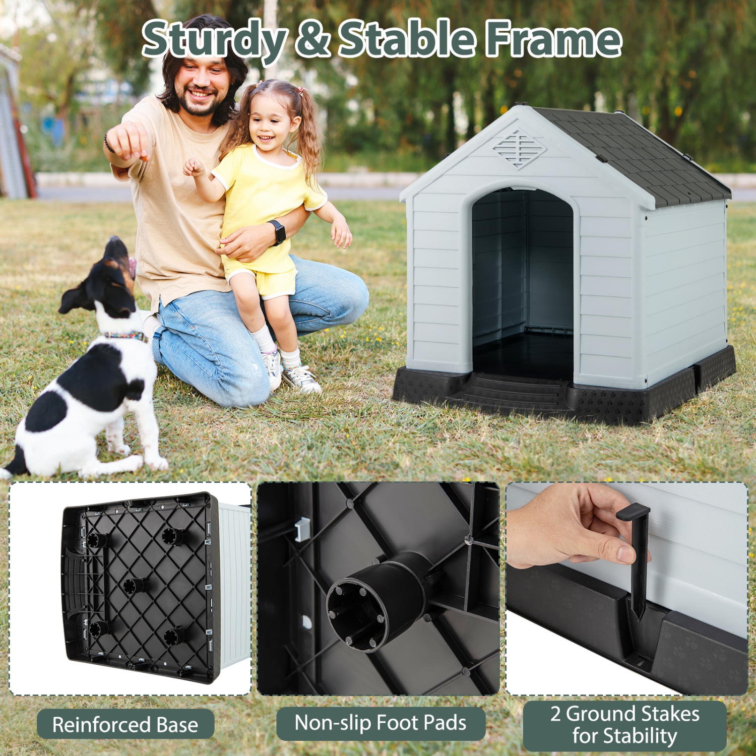 Gymax Dog House Pet Puppy Shelter Waterproof Indoor/Outdoor Ventilate Gray