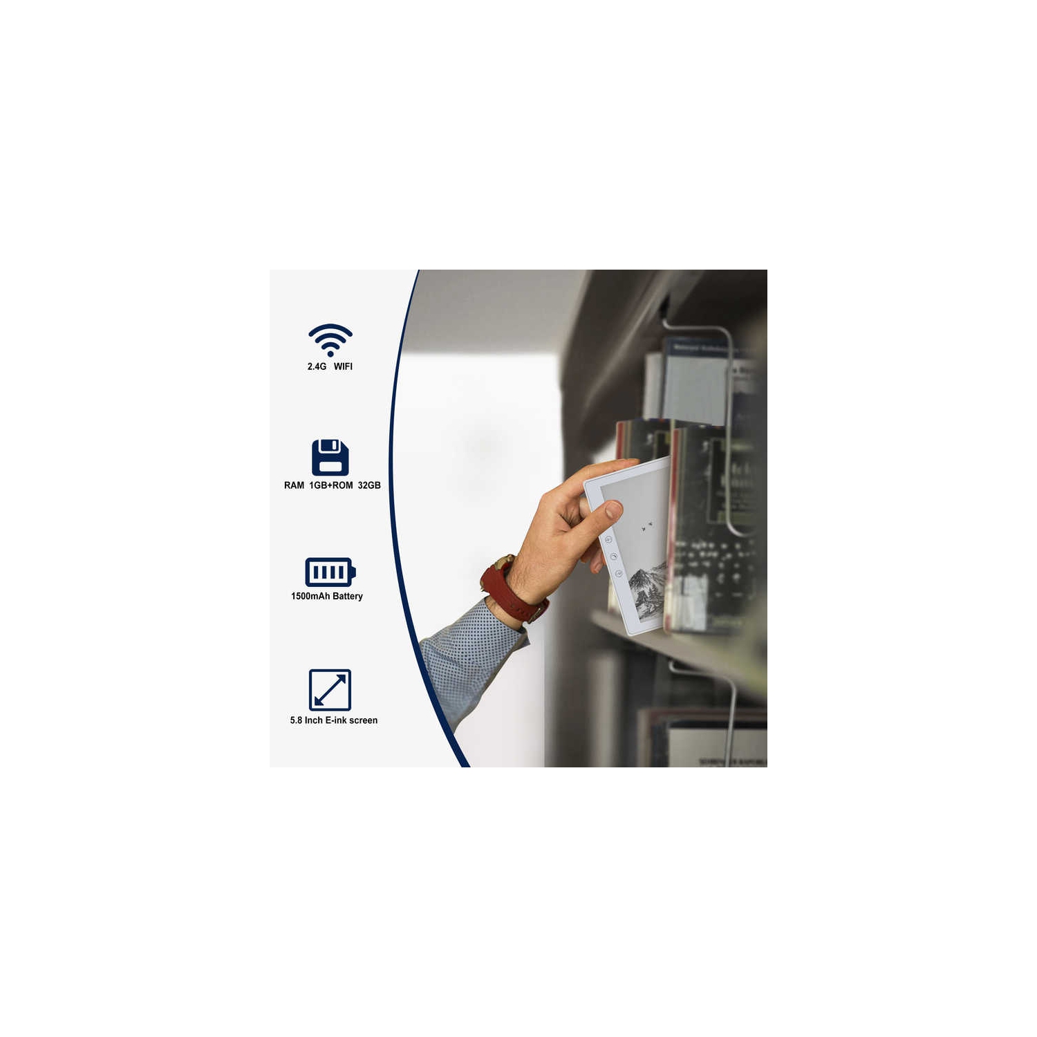 Livre électronique WI-FI 6 pouces Écran quadruple coeur HD Lecteur électronique 32 Go Support téléchargement APPLICATION, écran tactile HD blanc