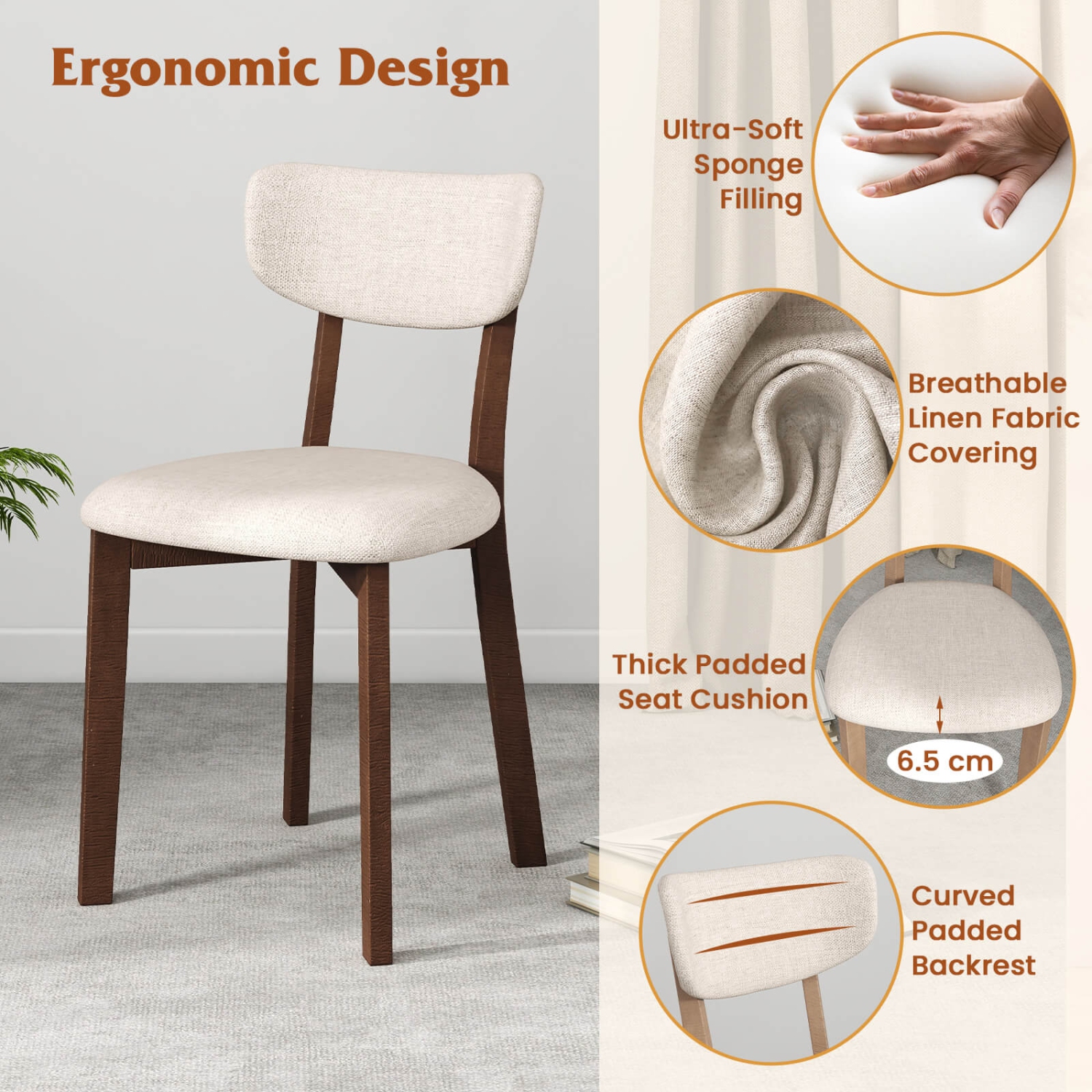 Ensemble 5 pièces avec table de salle à manger de Costway pour 4 table en bois Farmhouse et 4 chaises recouvertes