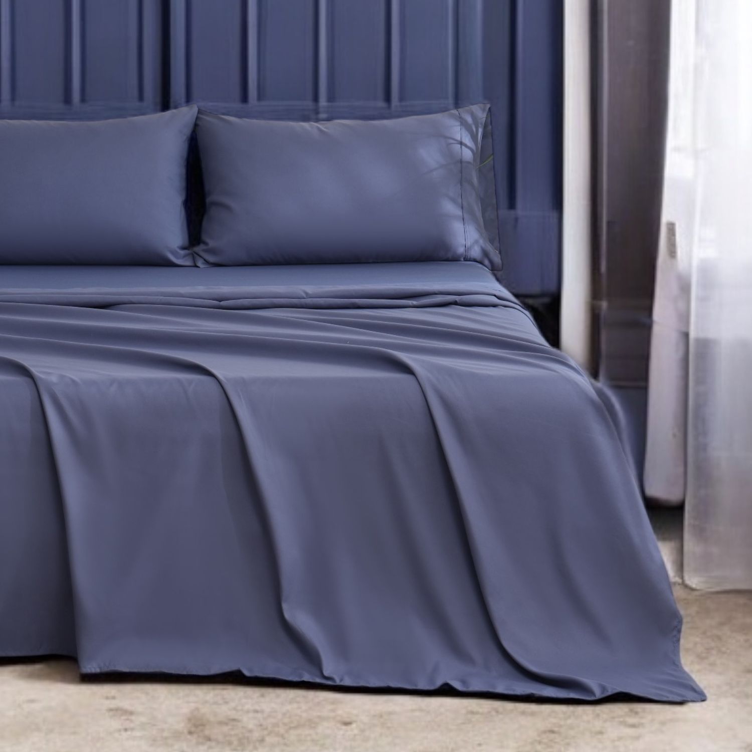 Ensemble de draps océan fin pour lit simple, contexture de 300 fils, douce, respirante et écologique Bleu