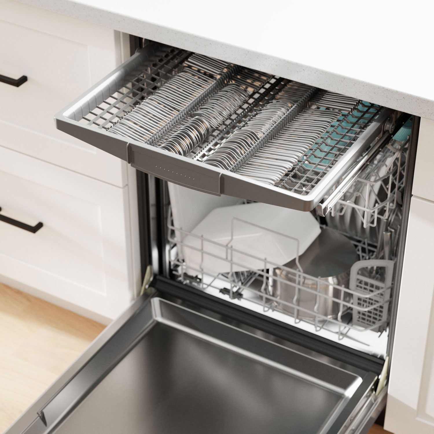 Lave-vaisselle encastrable 24 po 46 dB avec cuve en acier inoxydable et troisième panier série 300 de Bosch - Inox