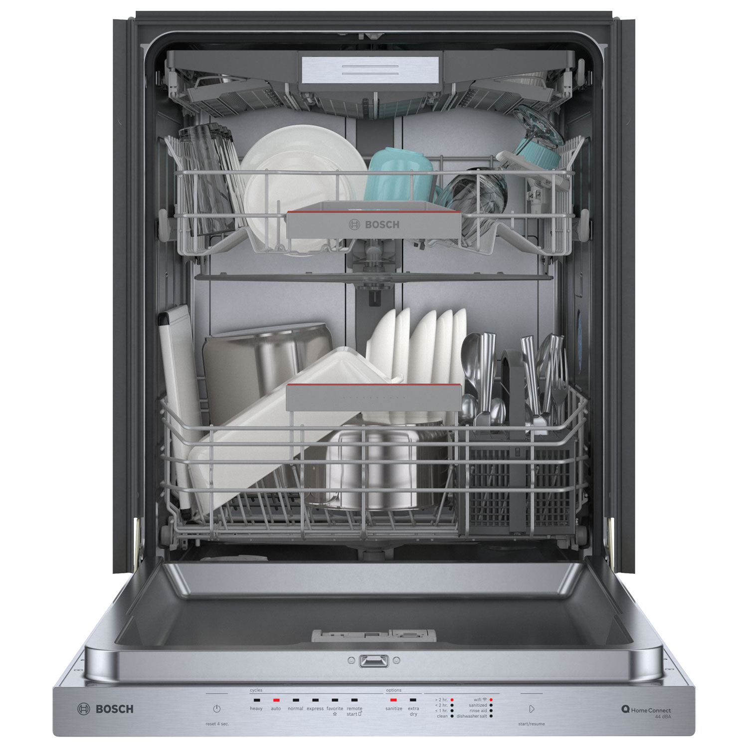 Lave-vaisselle encastrable 24 po 44 dB avec cuve en acier inoxydable et troisième panier série 500 de Bosch - Inox